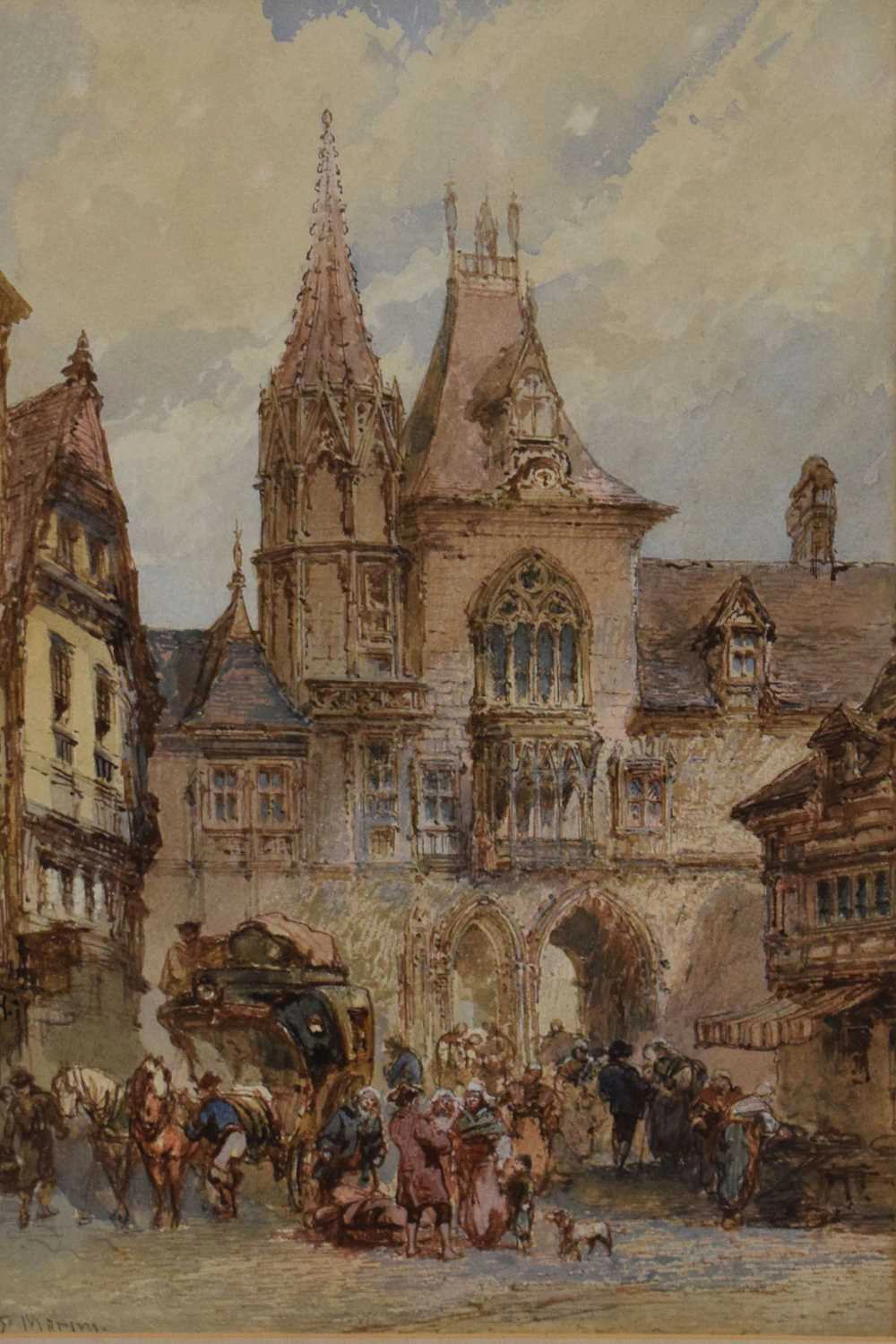 Paul Marny (French, 1829-1914) - Watercolour - 'Hotel de Ville of Bourges'