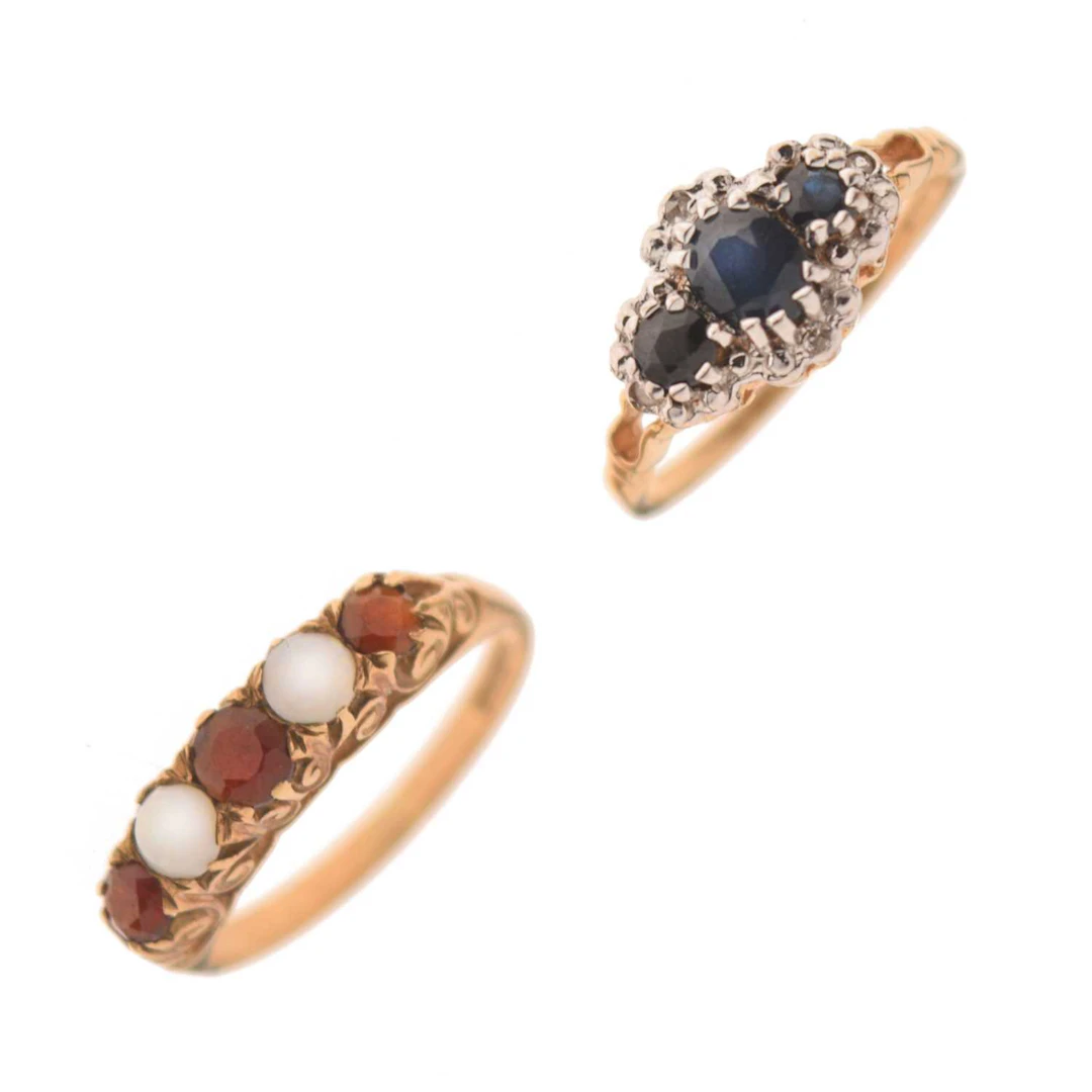 Two 9ct gold gem-set dress rings (2)