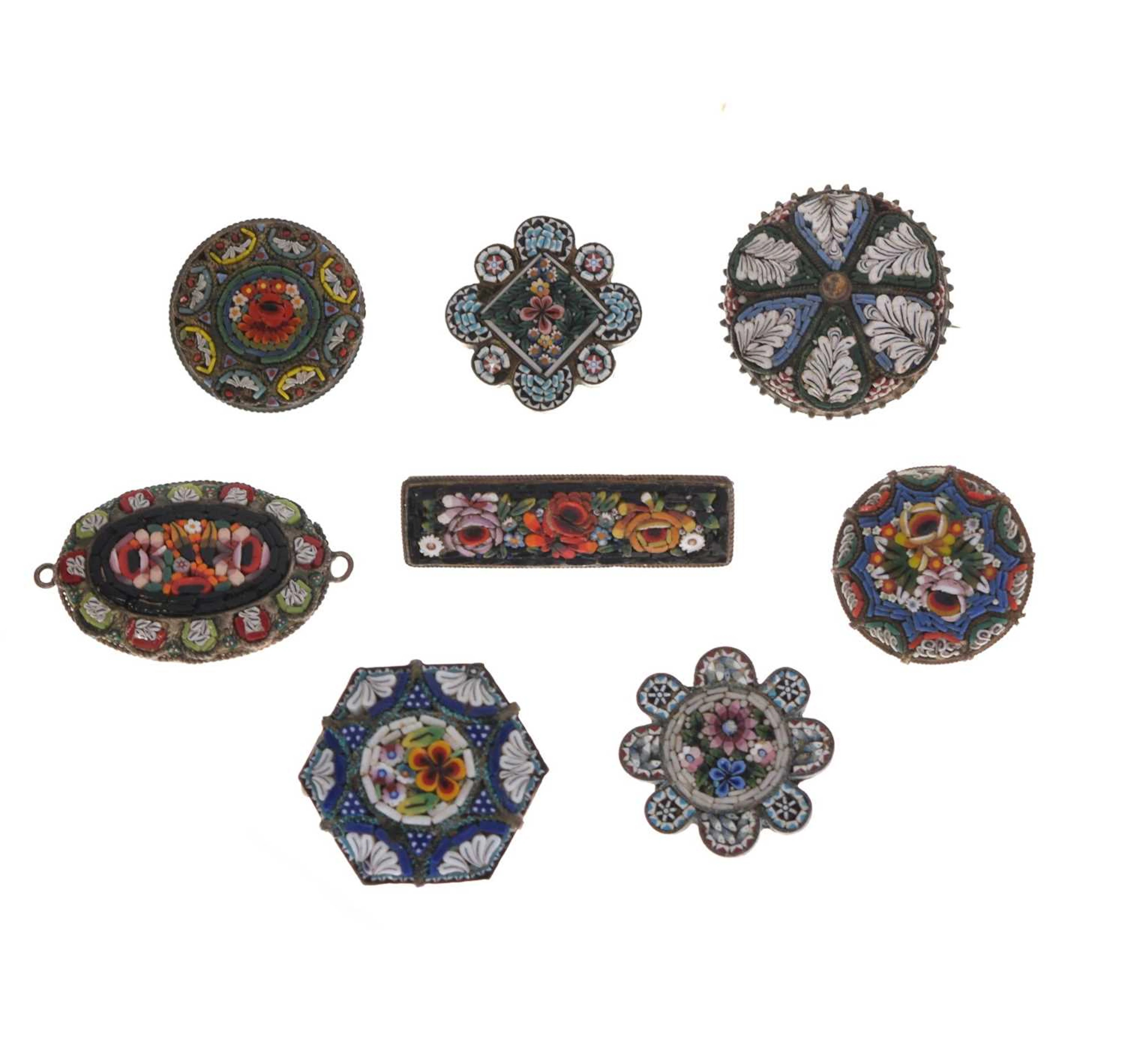 Collection of Italian micromosaic brooches (8)
