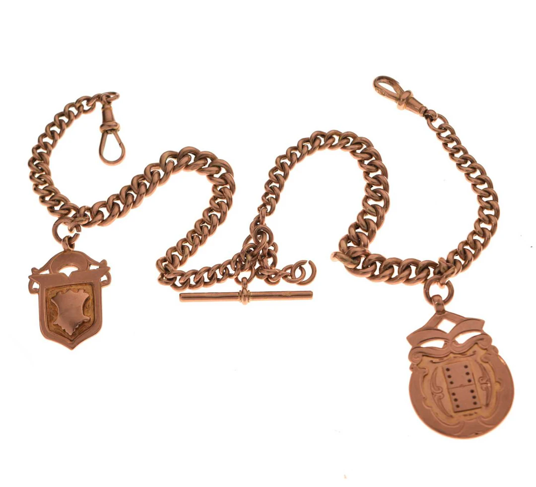 9ct rose gold graduated curb link albert