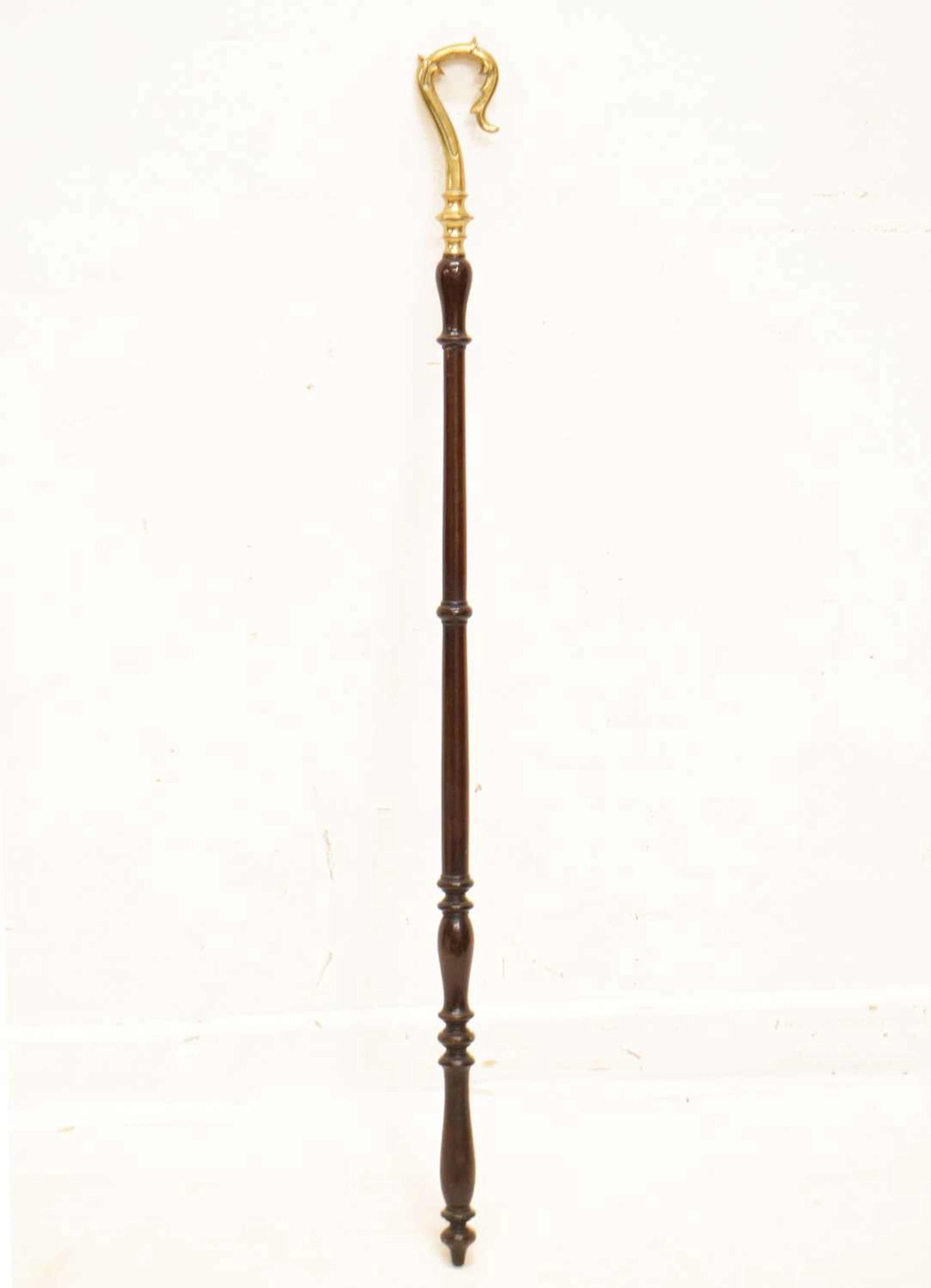 Antique treen and brass 'Frendly Society' staff or crook, Loyal Order