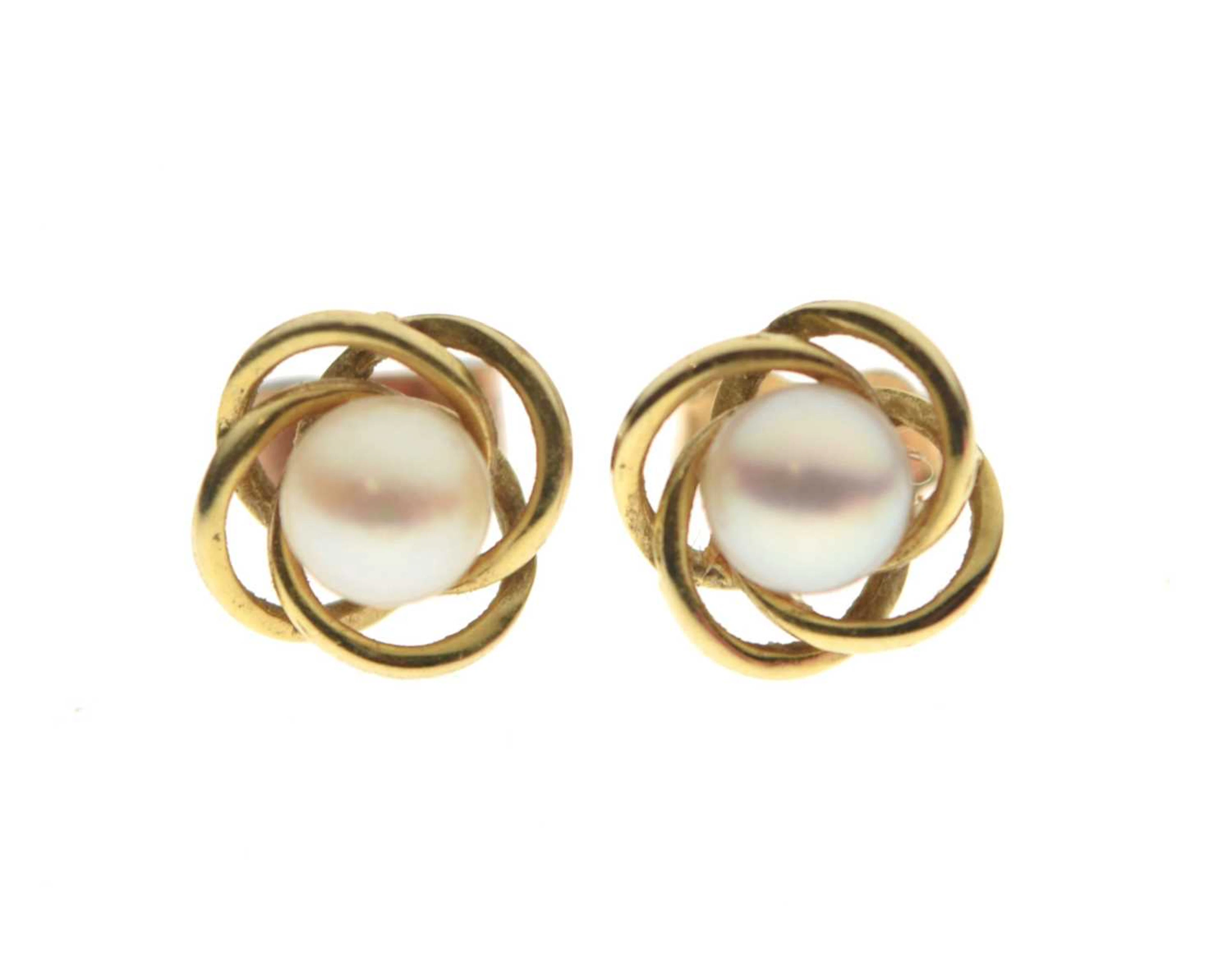 Pair of cultured pearl 14ct gold earrings