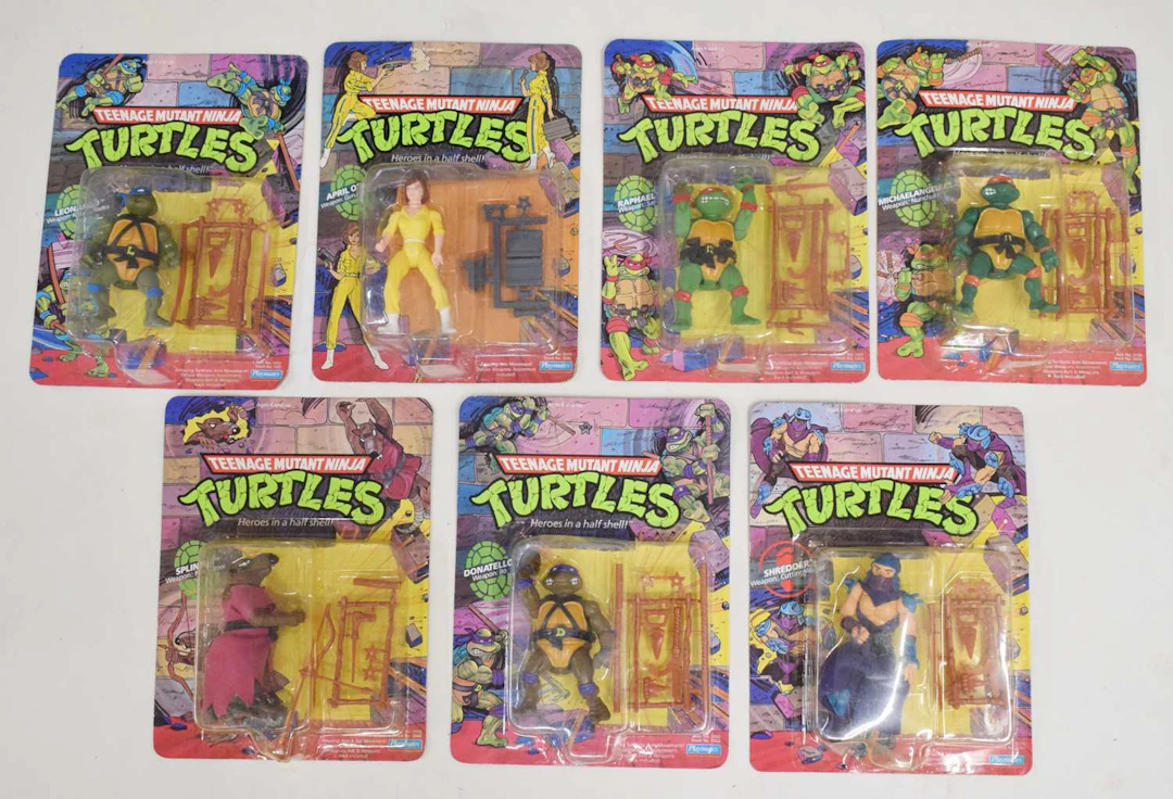 Teenage Mutant Ninja Turtles - Seven 1988 carded action figures by Playmates