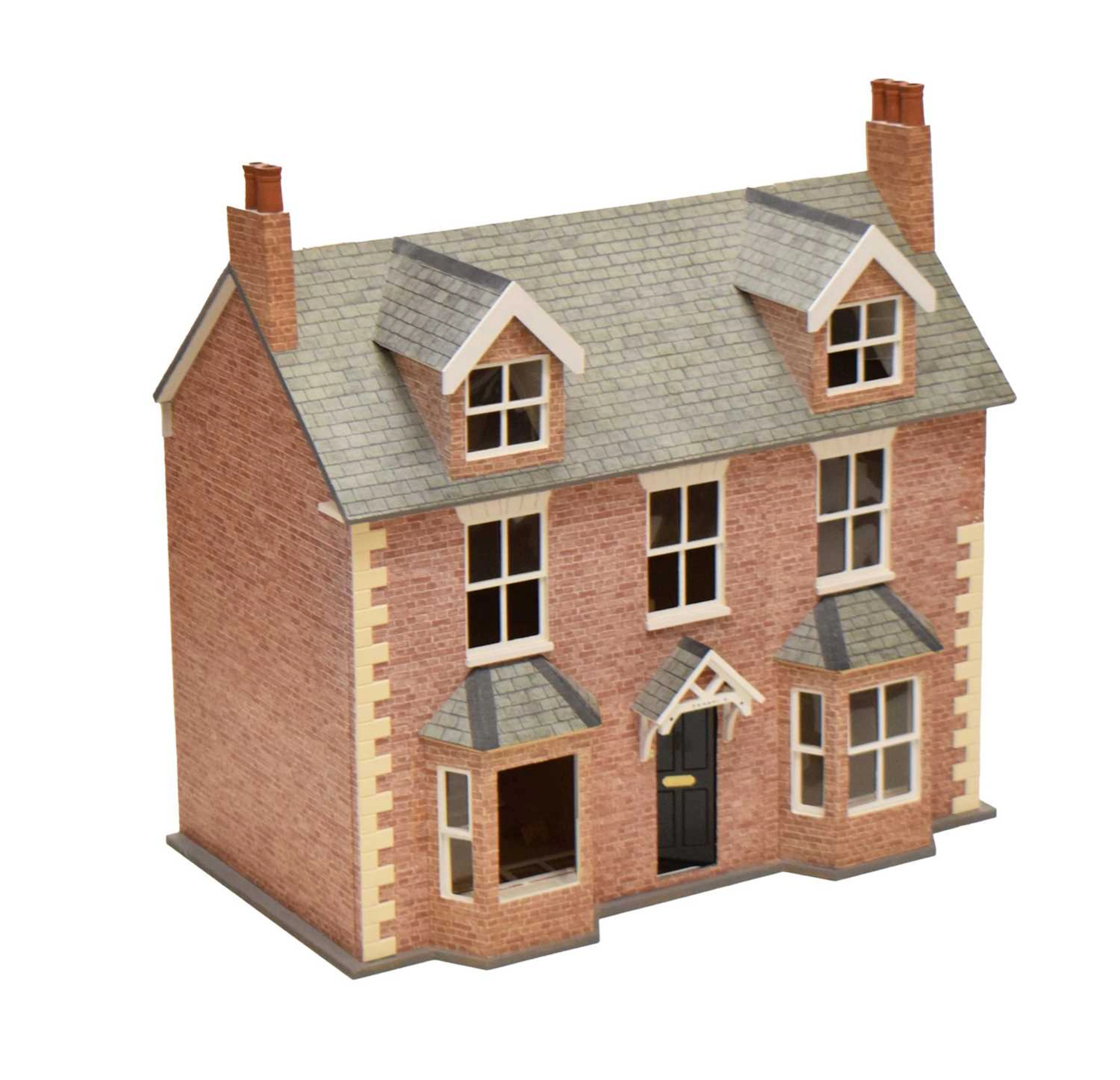 Scratch-built Victorian-style dolls house with furniture