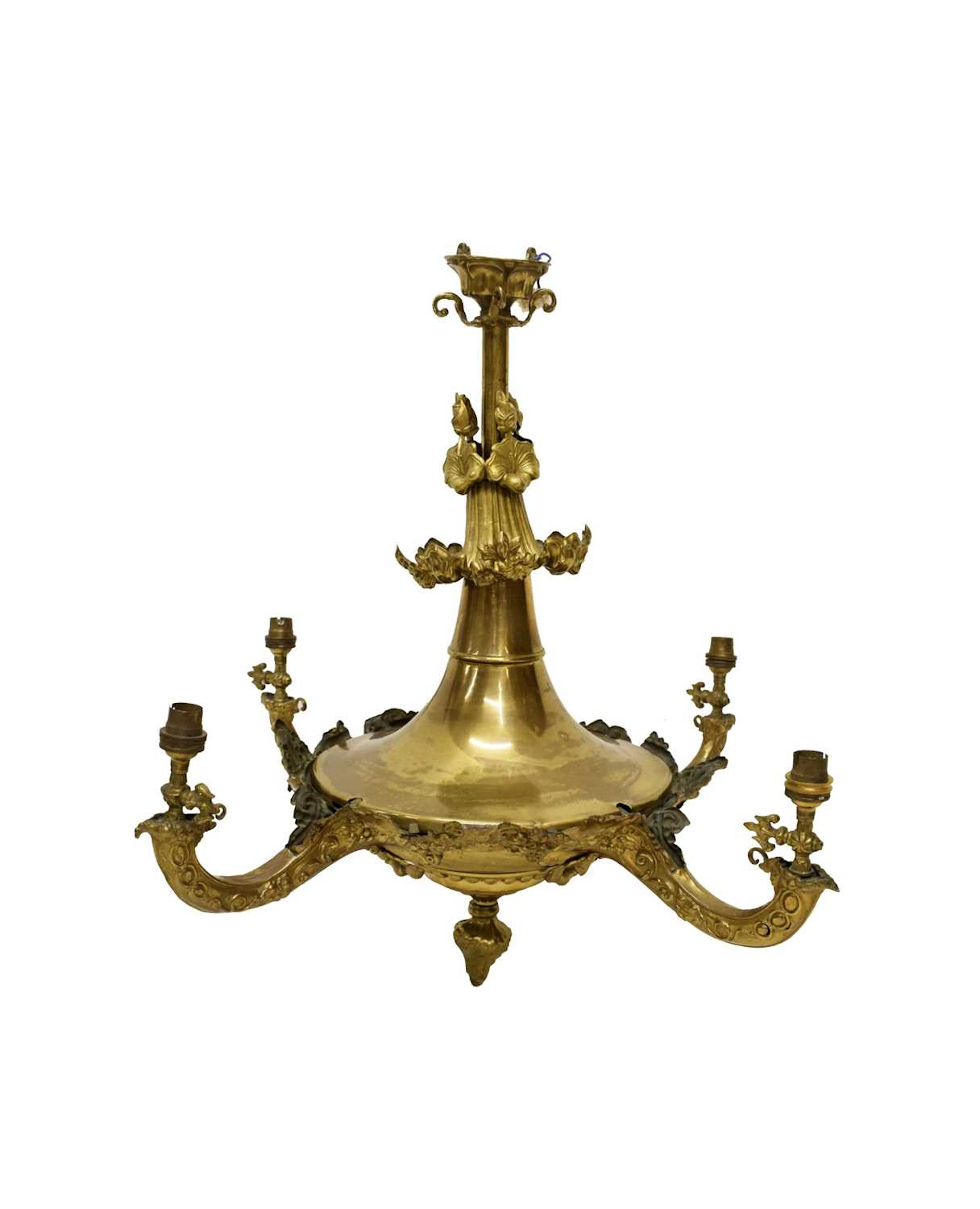 Brass four-branch electrolier