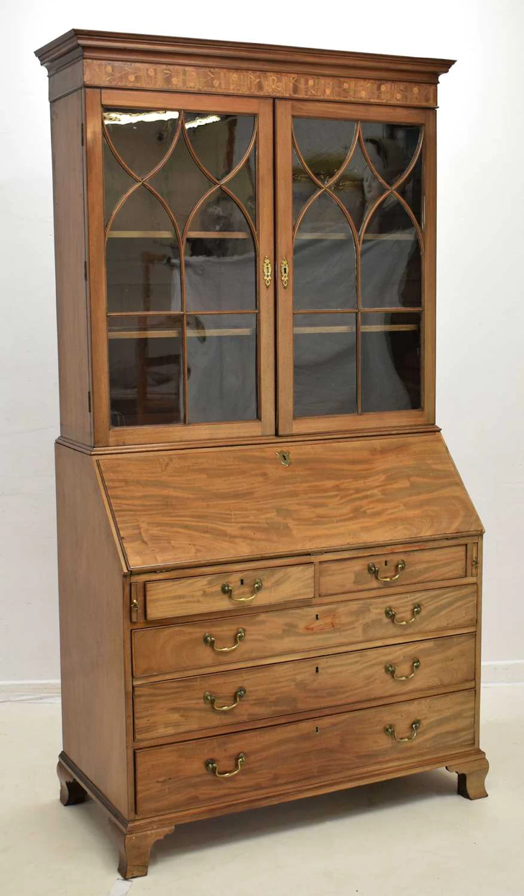 Early 19th century inlaid mahogany bureau bookcase