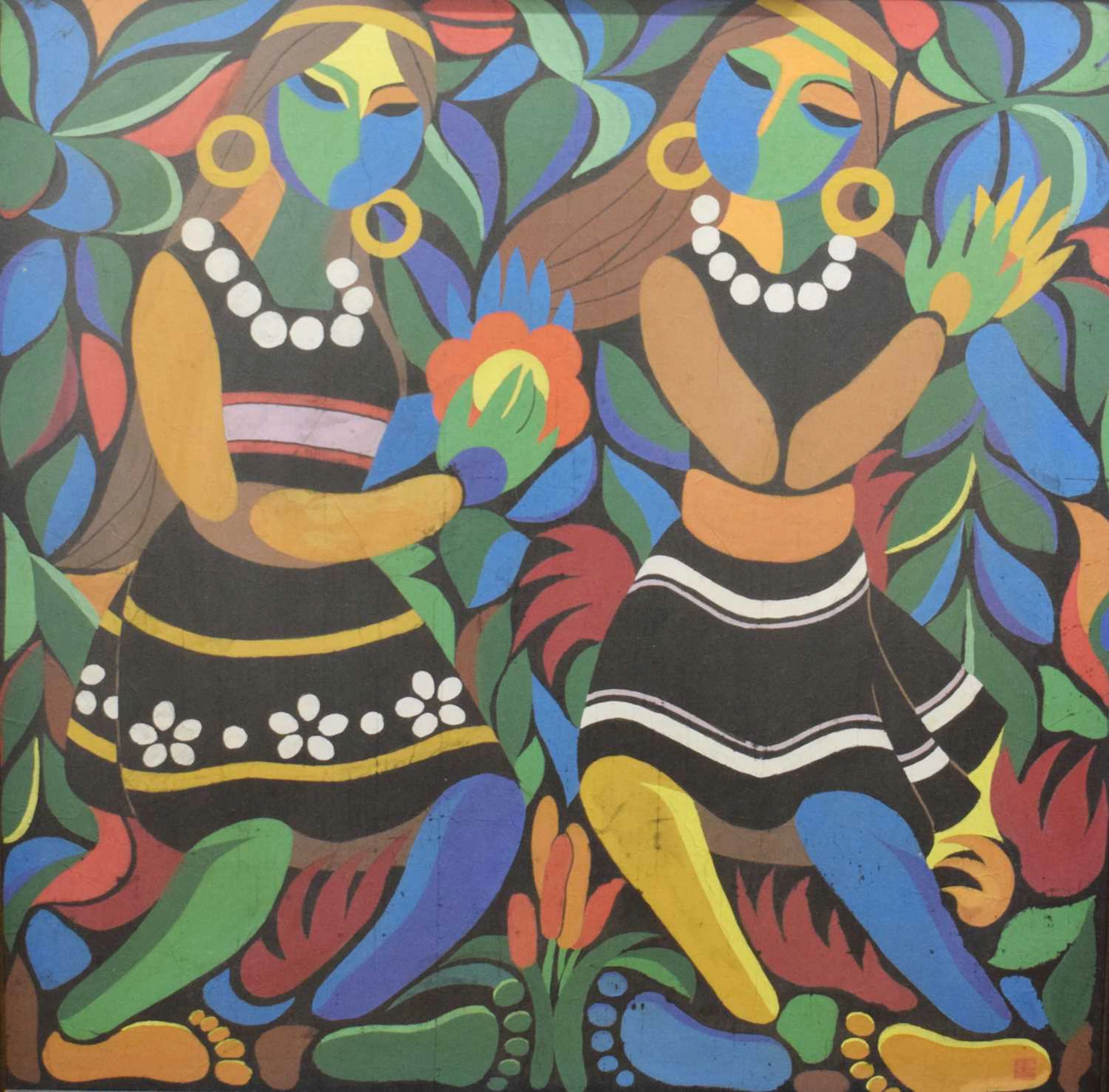 Large multi-watercolour study of two dancing females, possibly Taiwanese