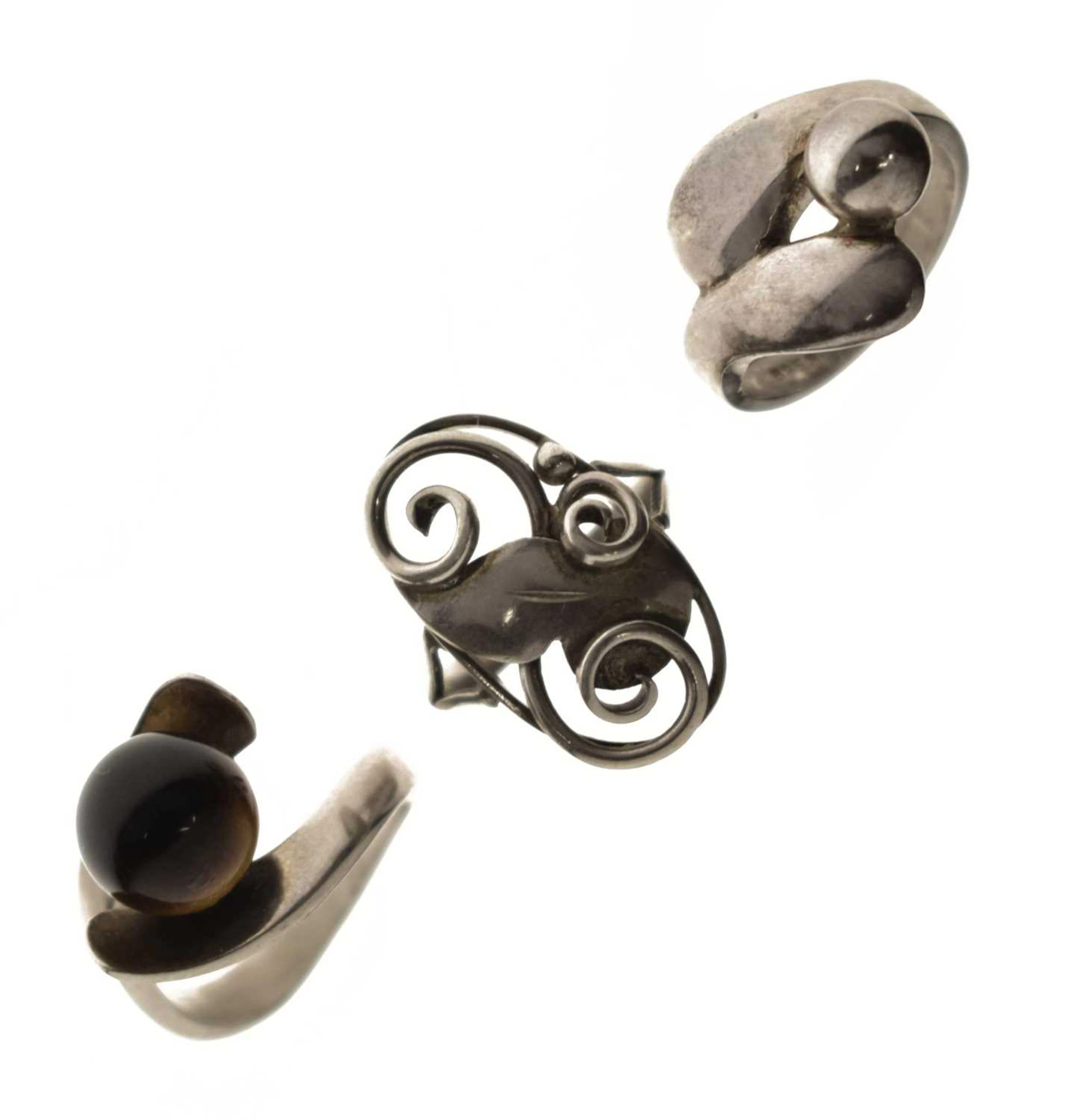 Three Scandinavian modernist silver rings