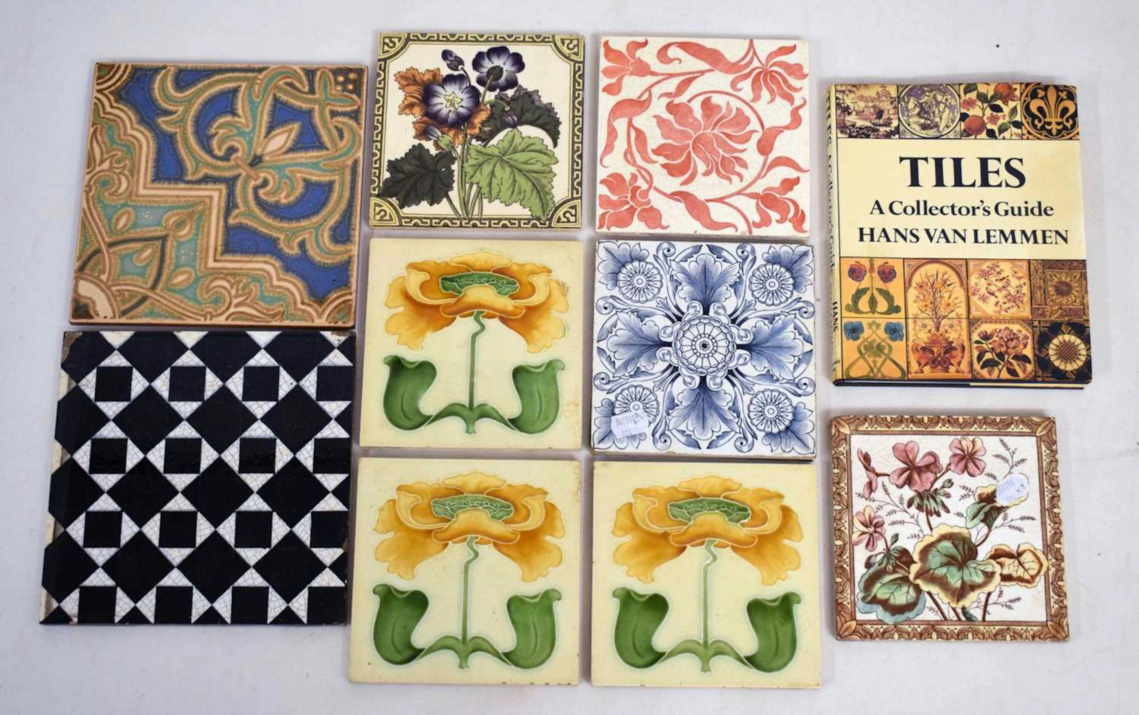 Collection of 19th century and later dust pressed tiles, etc