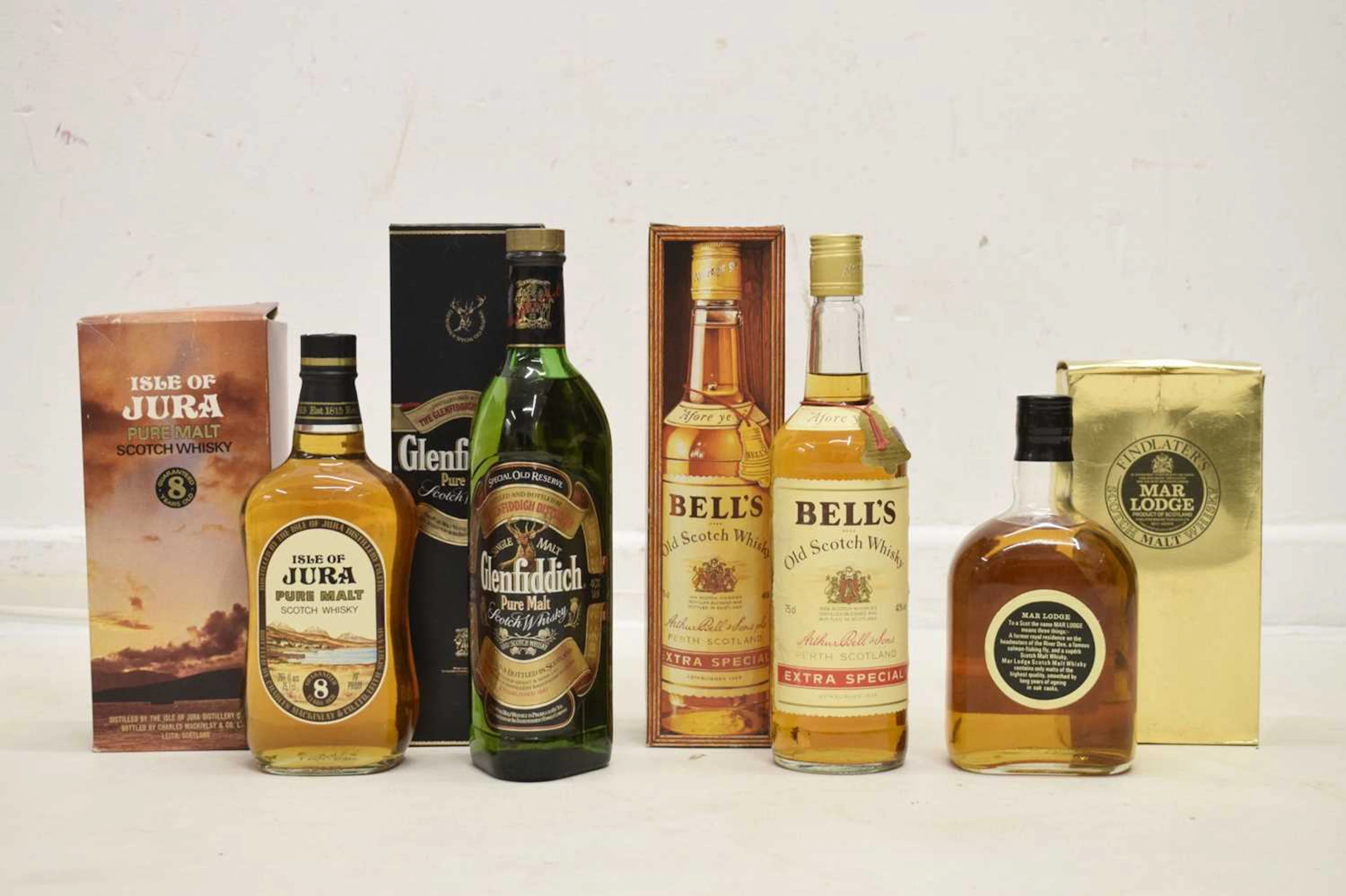 Glenfiddich, Isle of Jura, Bell's, and Mar Lodge whisky