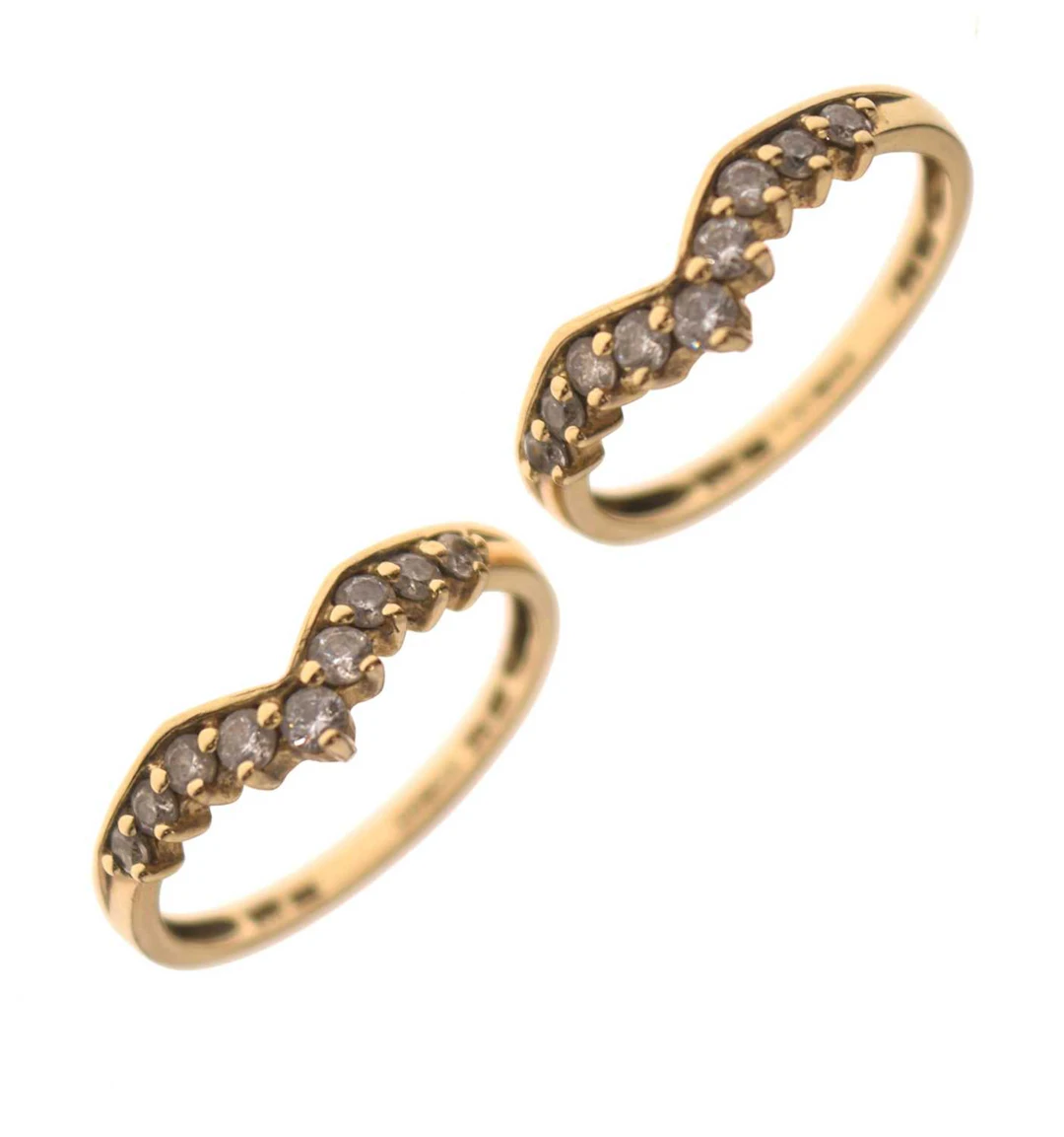 Two cubic zirconia 14ct gold wishbone rings
