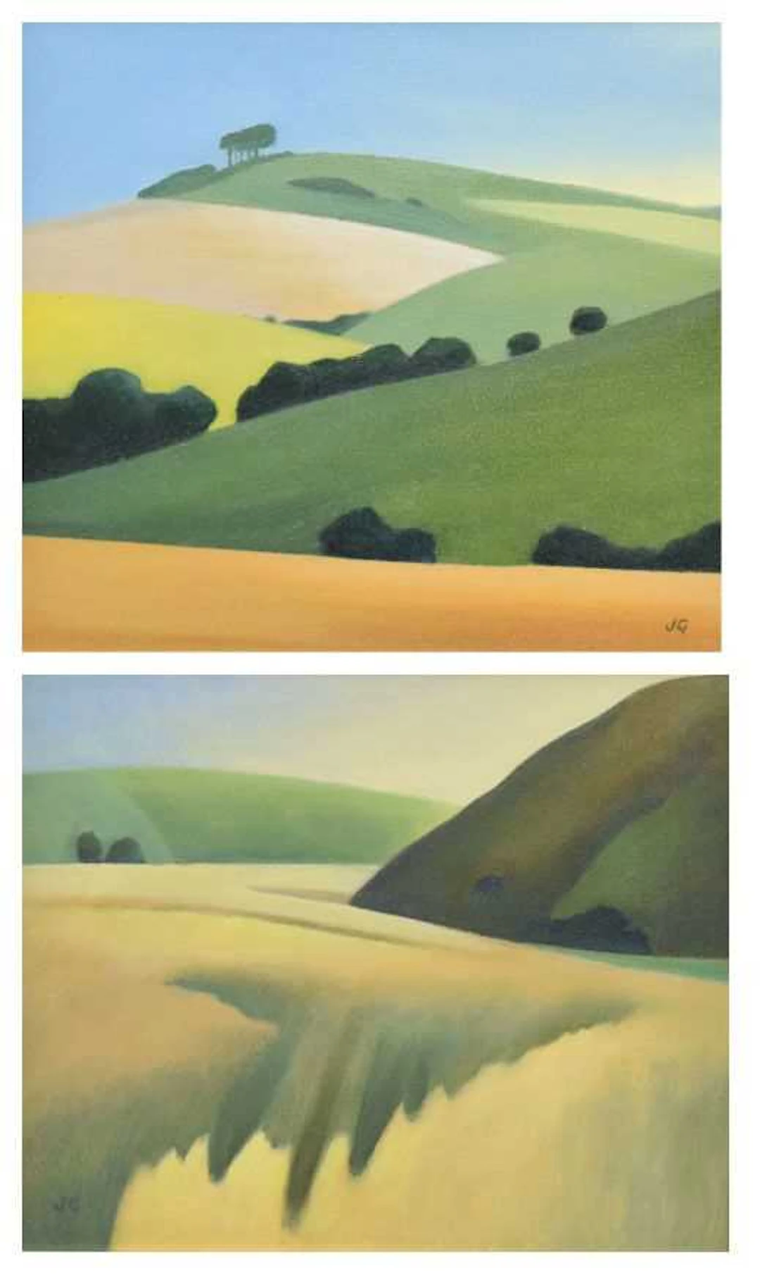 ARR Jenny Graham (b.1946) - Two oils on board - 'Silbury Hill' and 'Wiltshire'