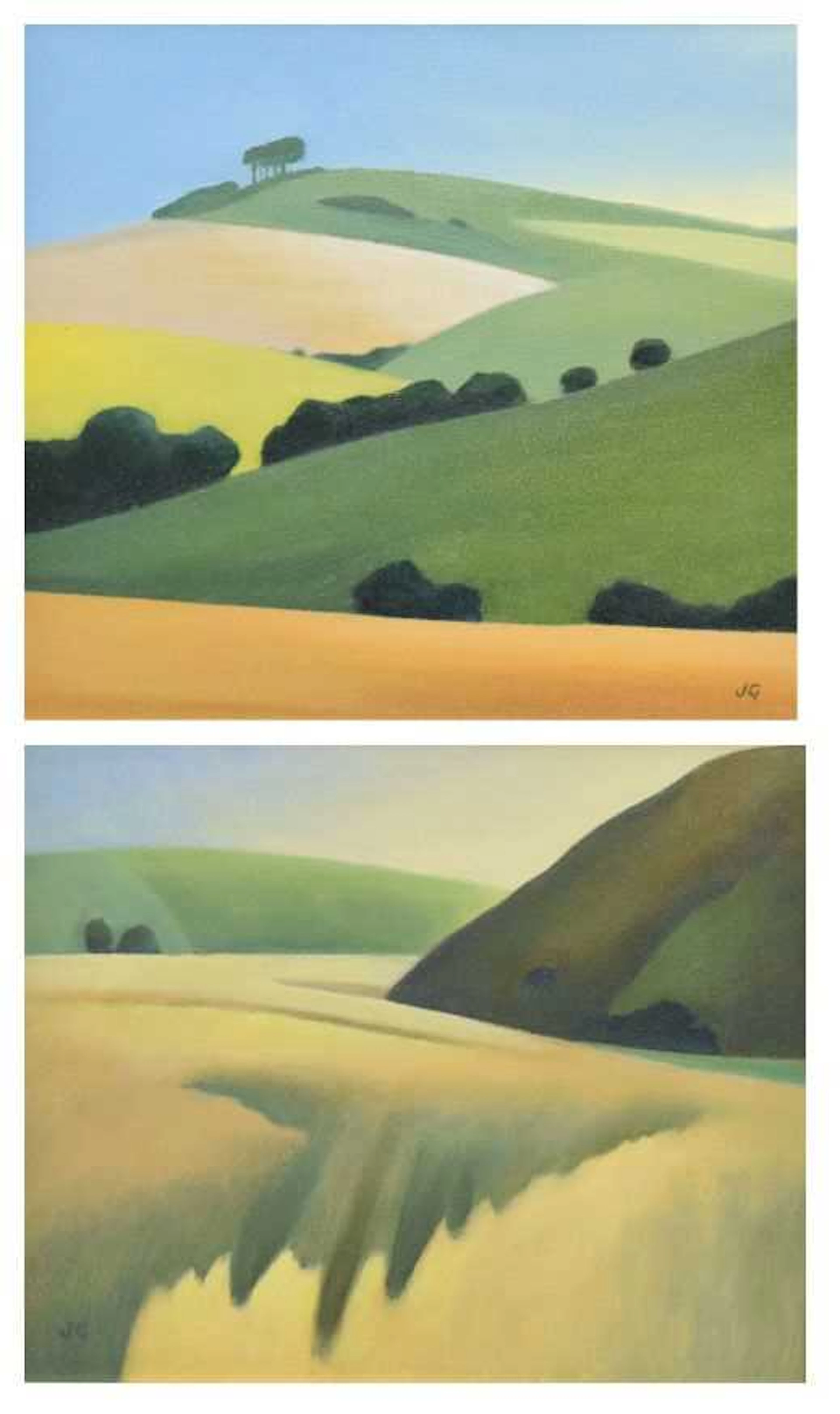ARR Jenny Graham (b.1946) - Two oils on board - 'Silbury Hill' and 'Wiltshire'