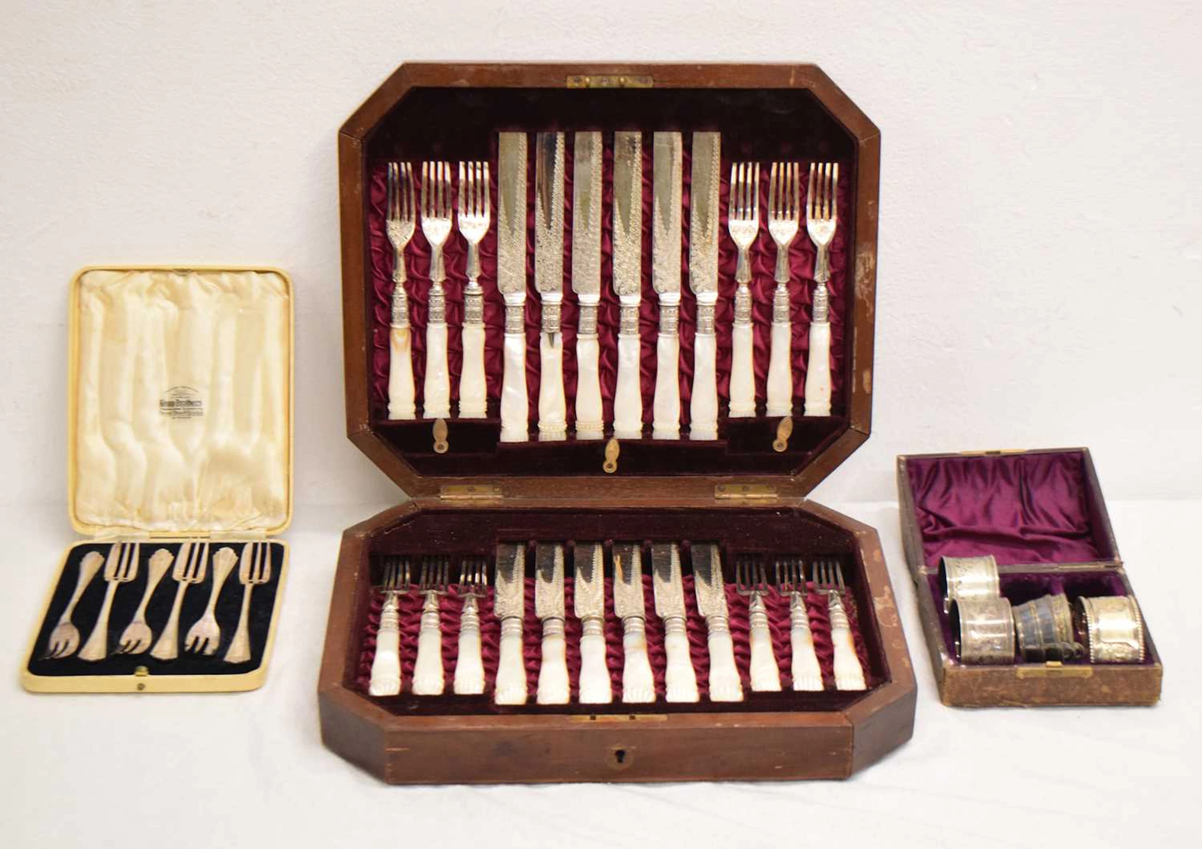 Late Victorian cased canteen of mother-of-pearl handled cutlery