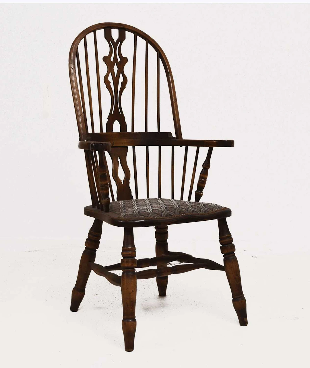 20th century fruitwood Windsor open arm chair