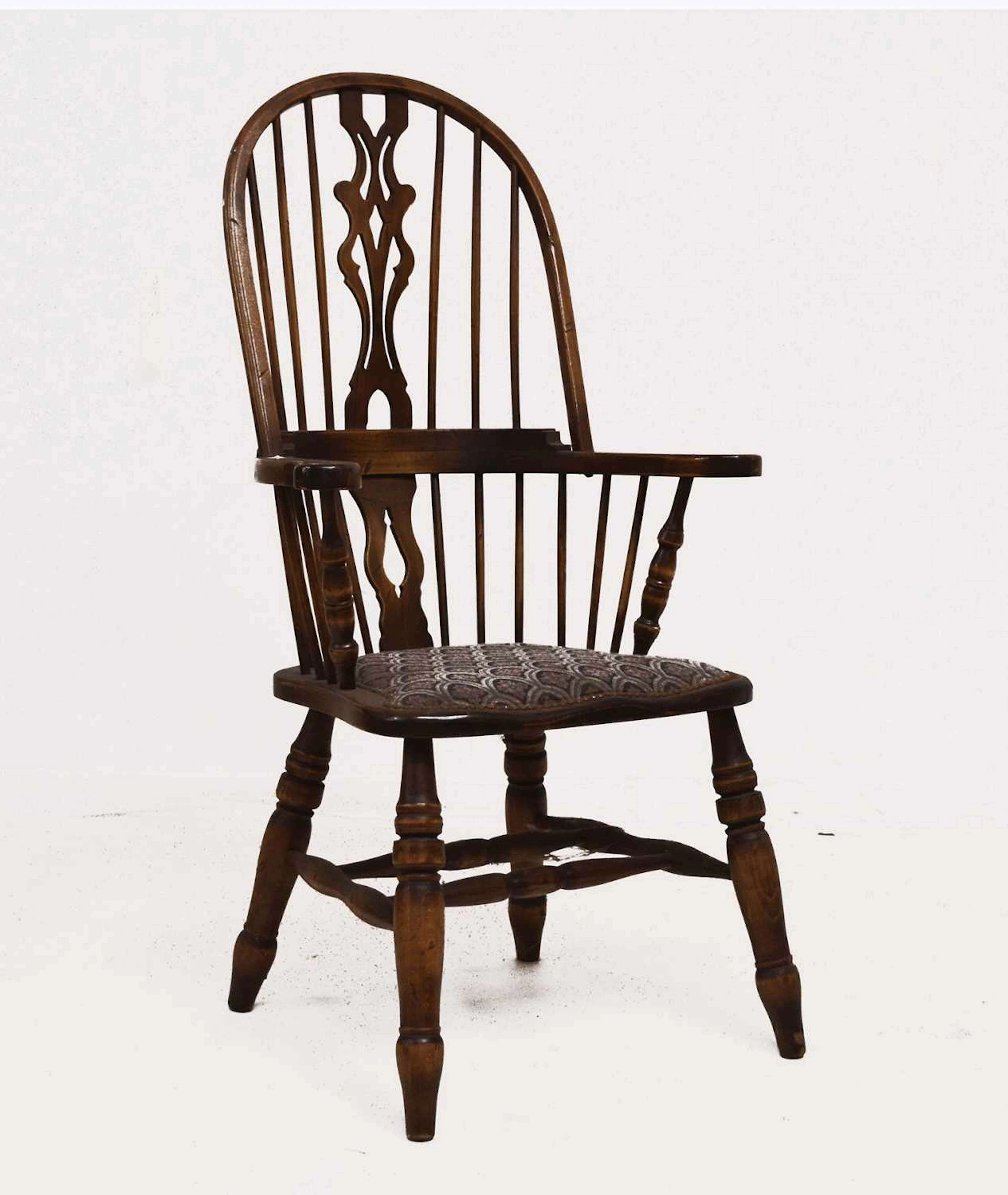 20th century fruitwood Windsor open arm chair