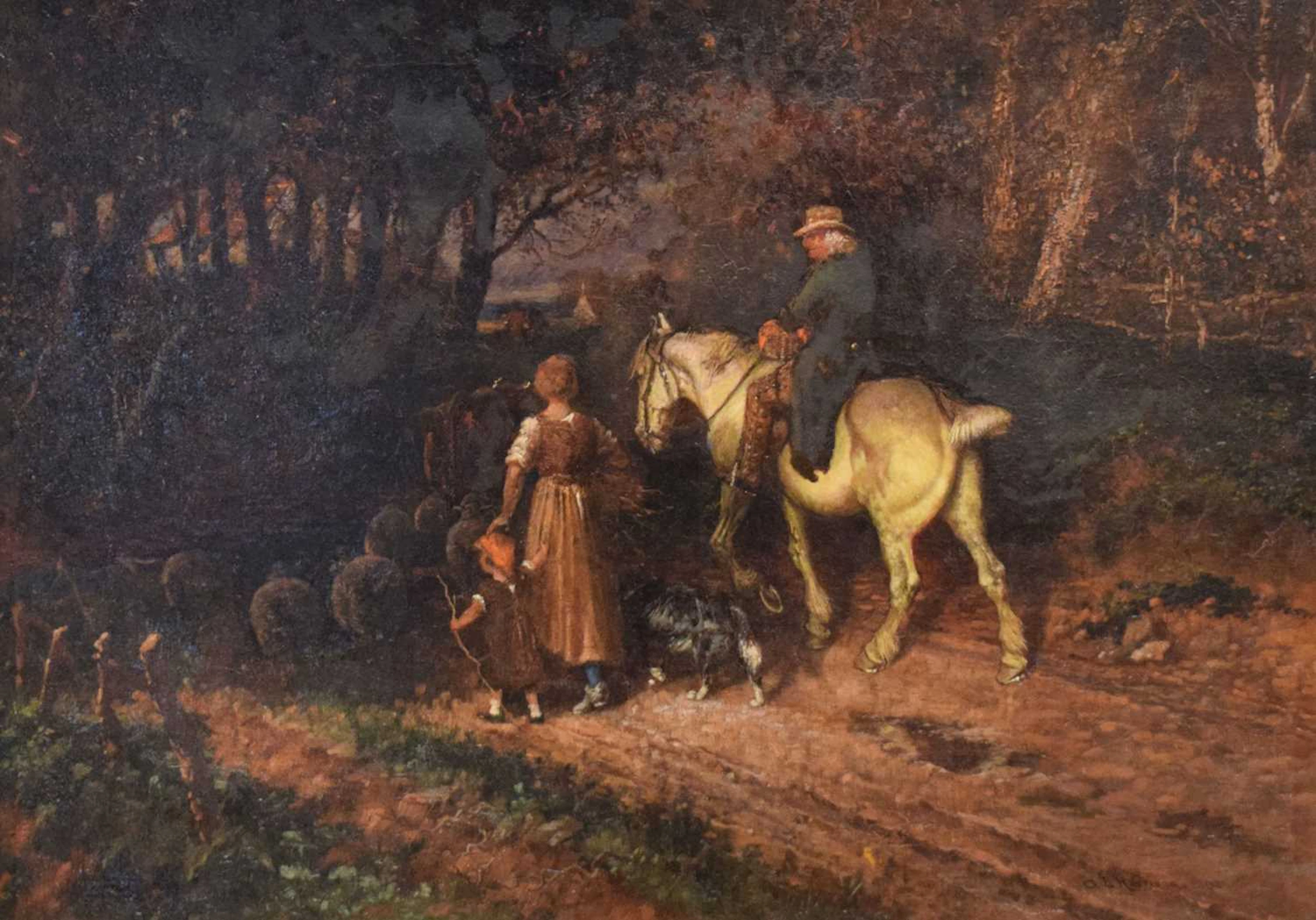 George L. Harrison (fl. 1890-1915) - Oil on canvas - Rural scene with figures