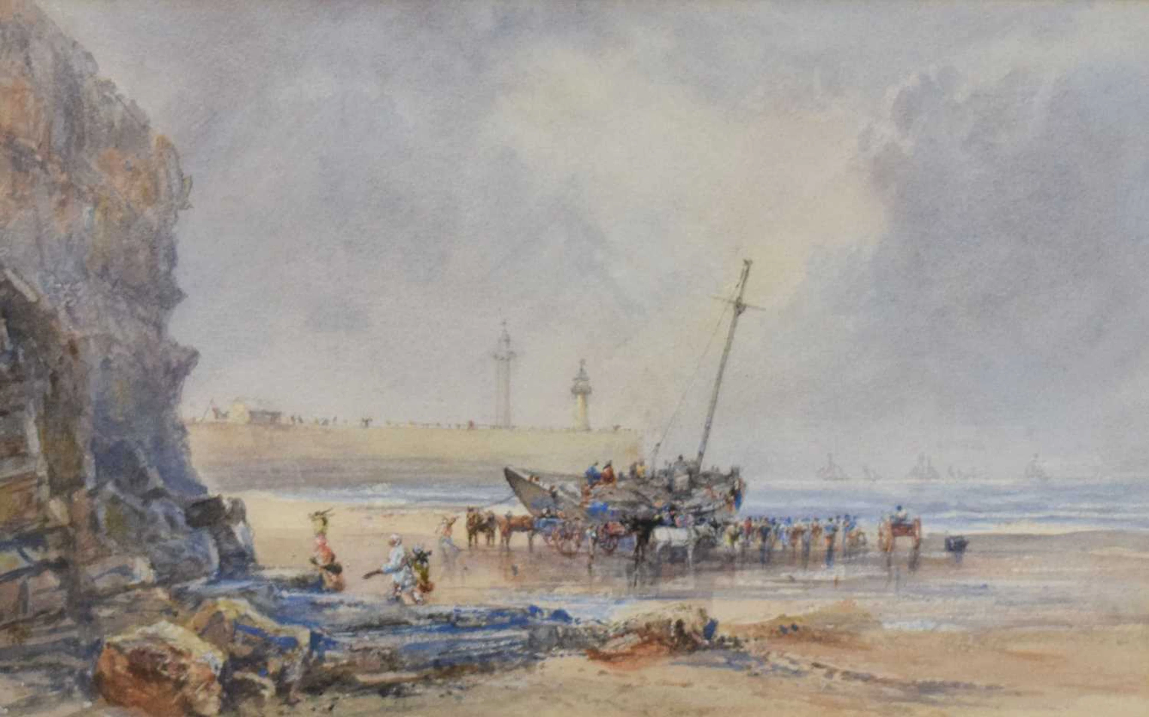 E. Buchanan, 19th century - Watercolour - Whitby, a wreck on the Scar