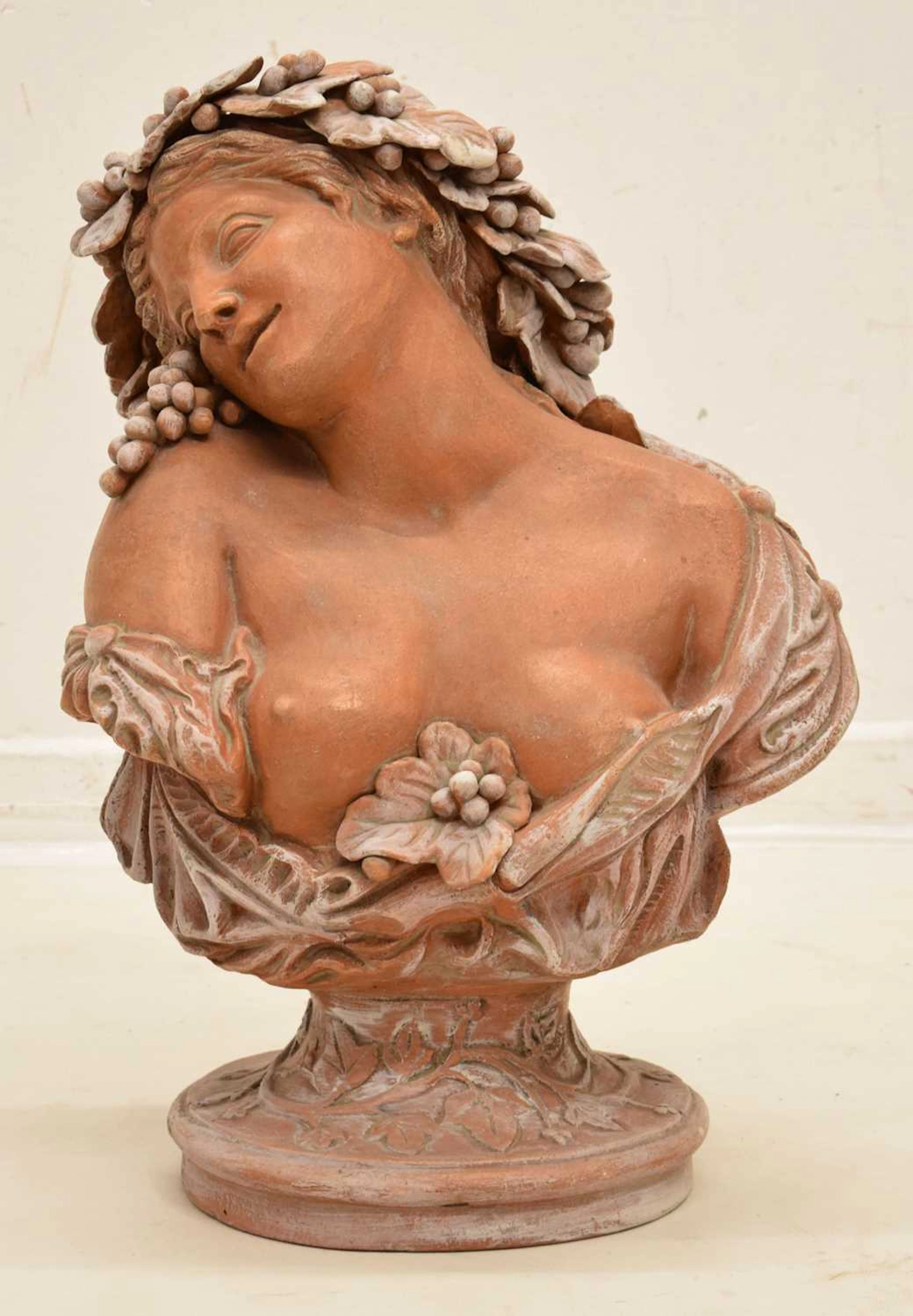 Art Nouveau style terracotta garden bust