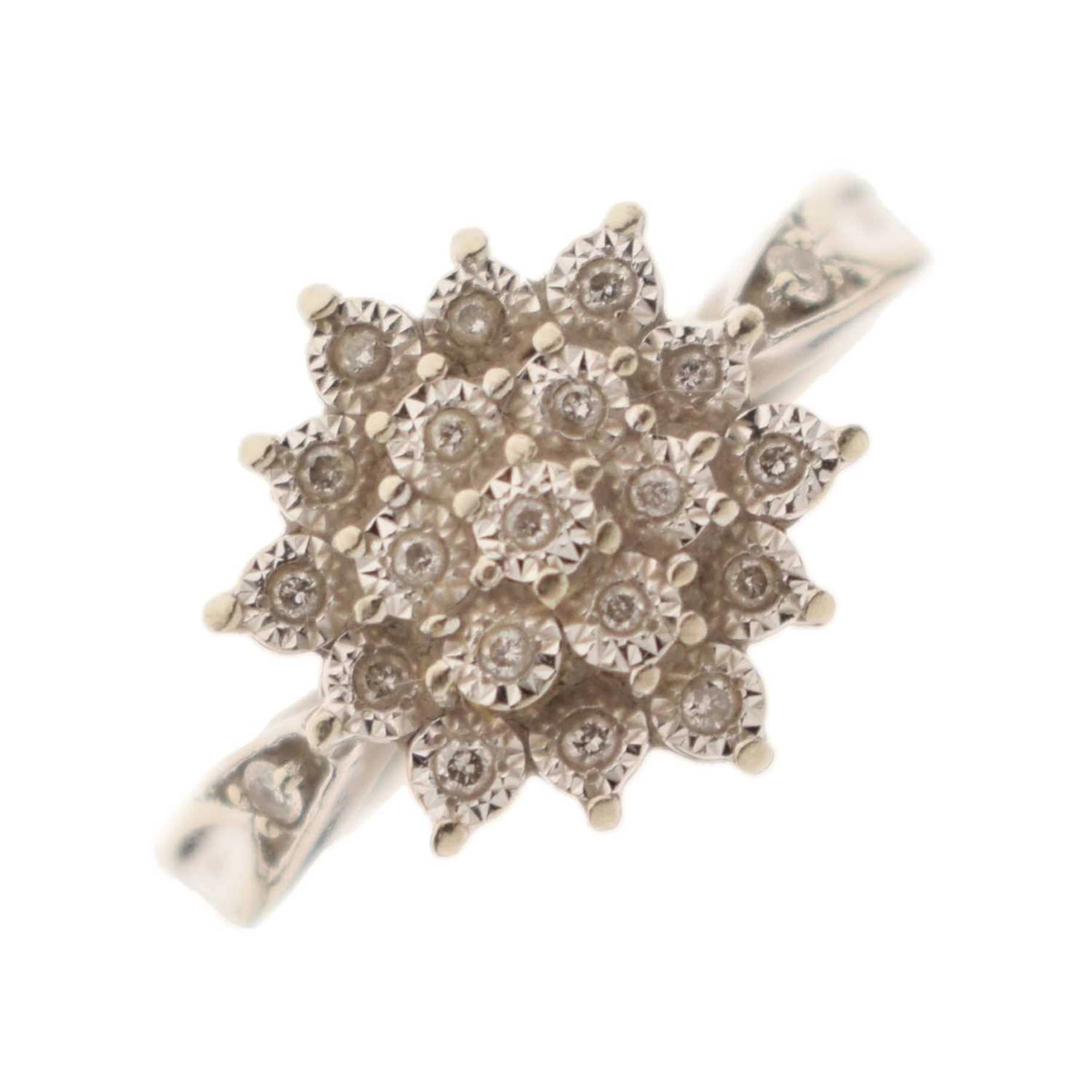 White metal and diamond cluster ring