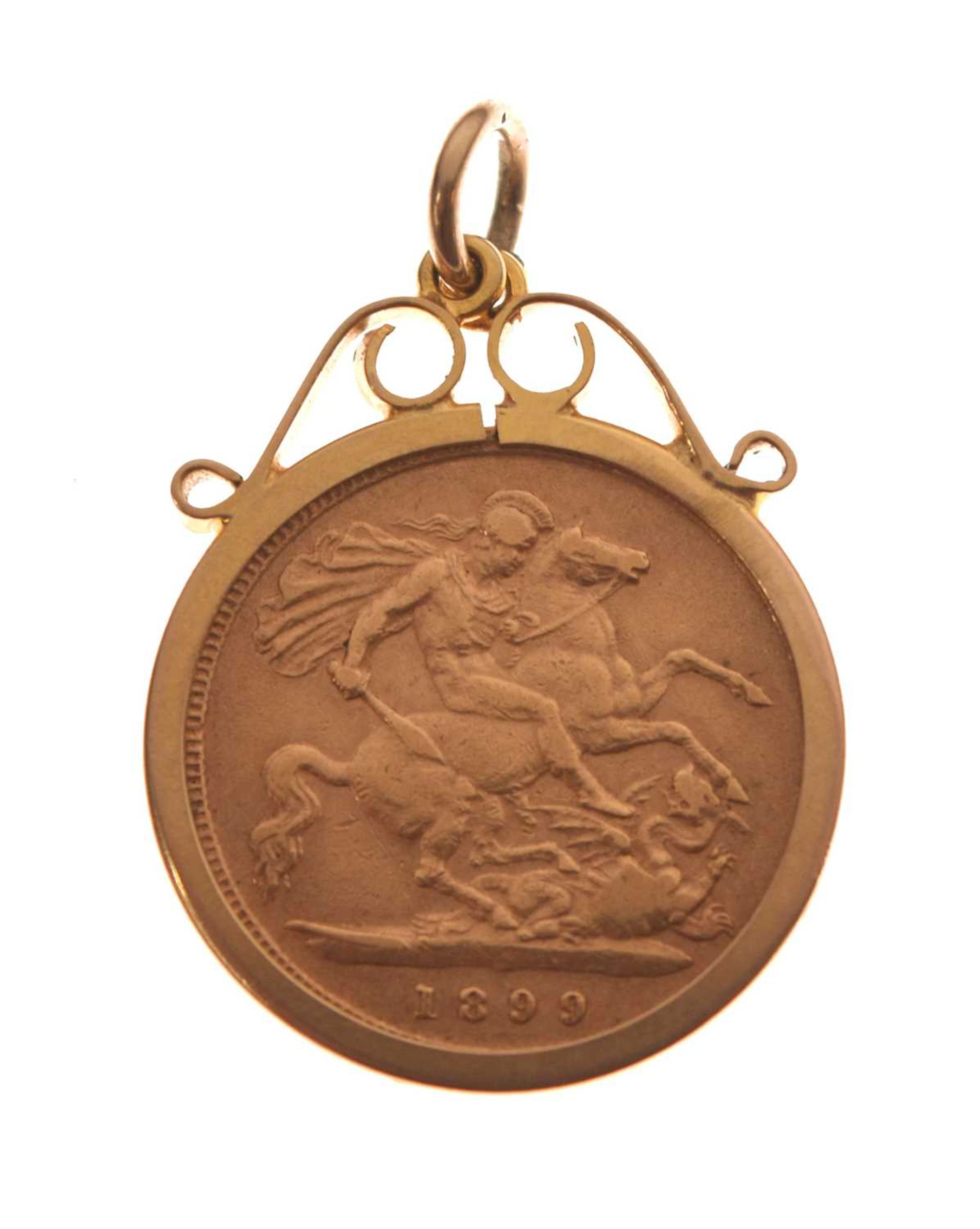 Queen Victoria gold half sovereign, 1899, in a 9ct gold mount