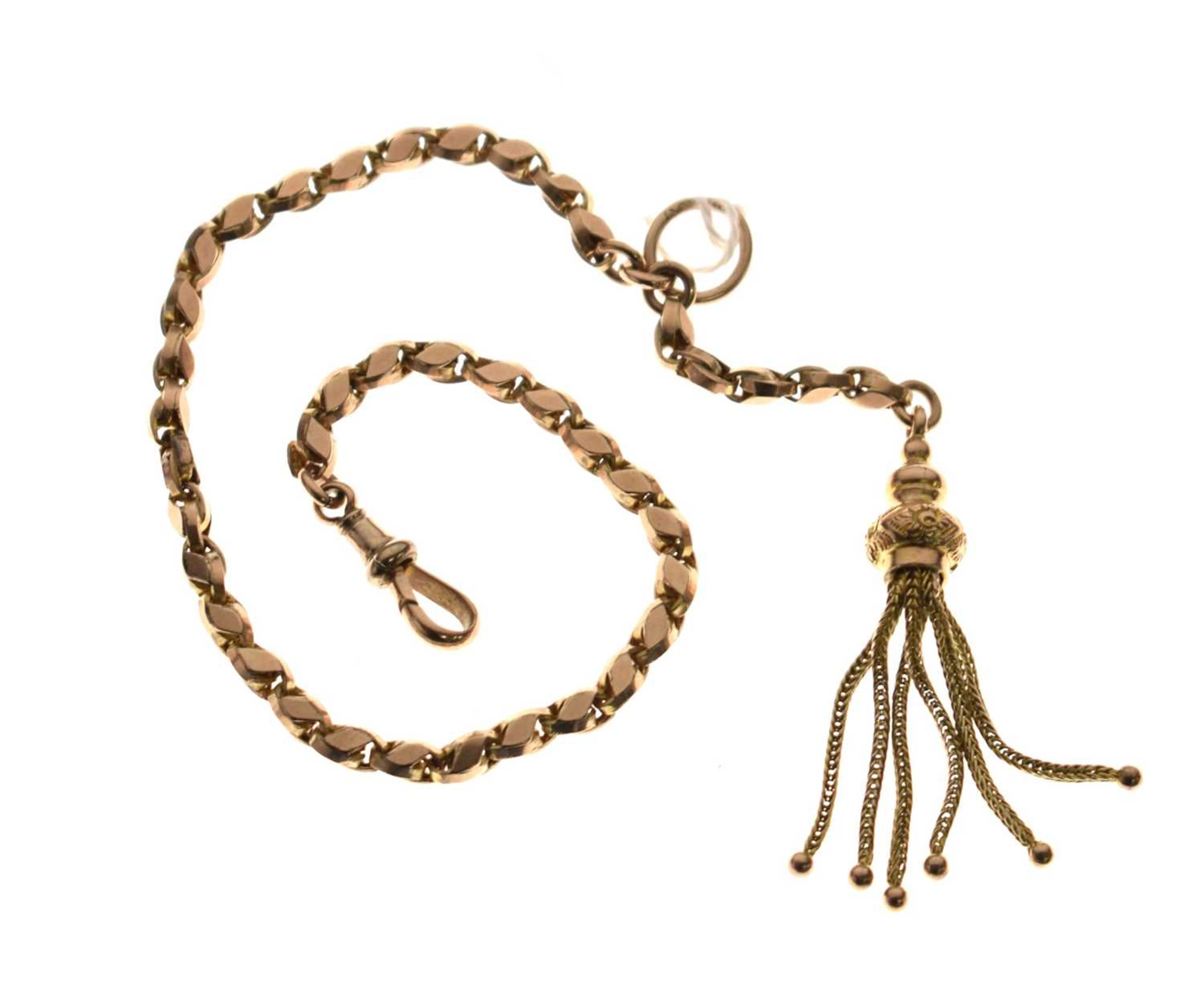 Victorian/Edwardian fancy link watch chain, tagged '9c'