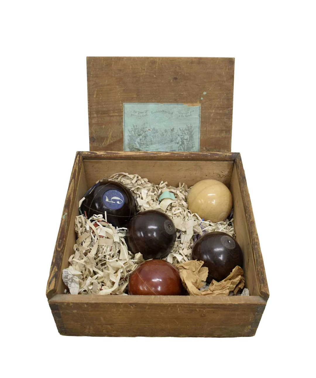 Vintage pine box for Deutsches Kugelspiel