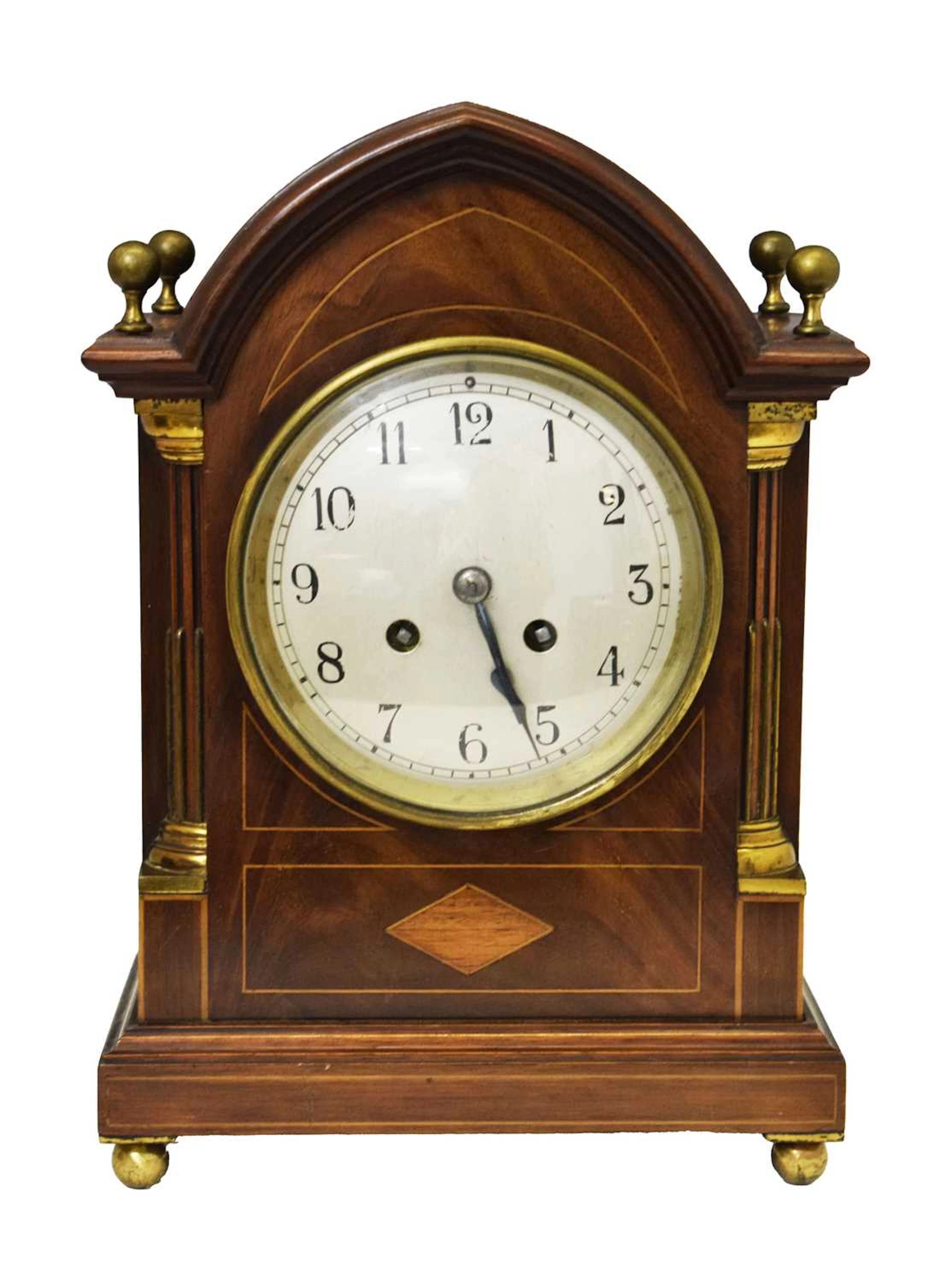 Edwardian inlaid mahogany mantel clock
