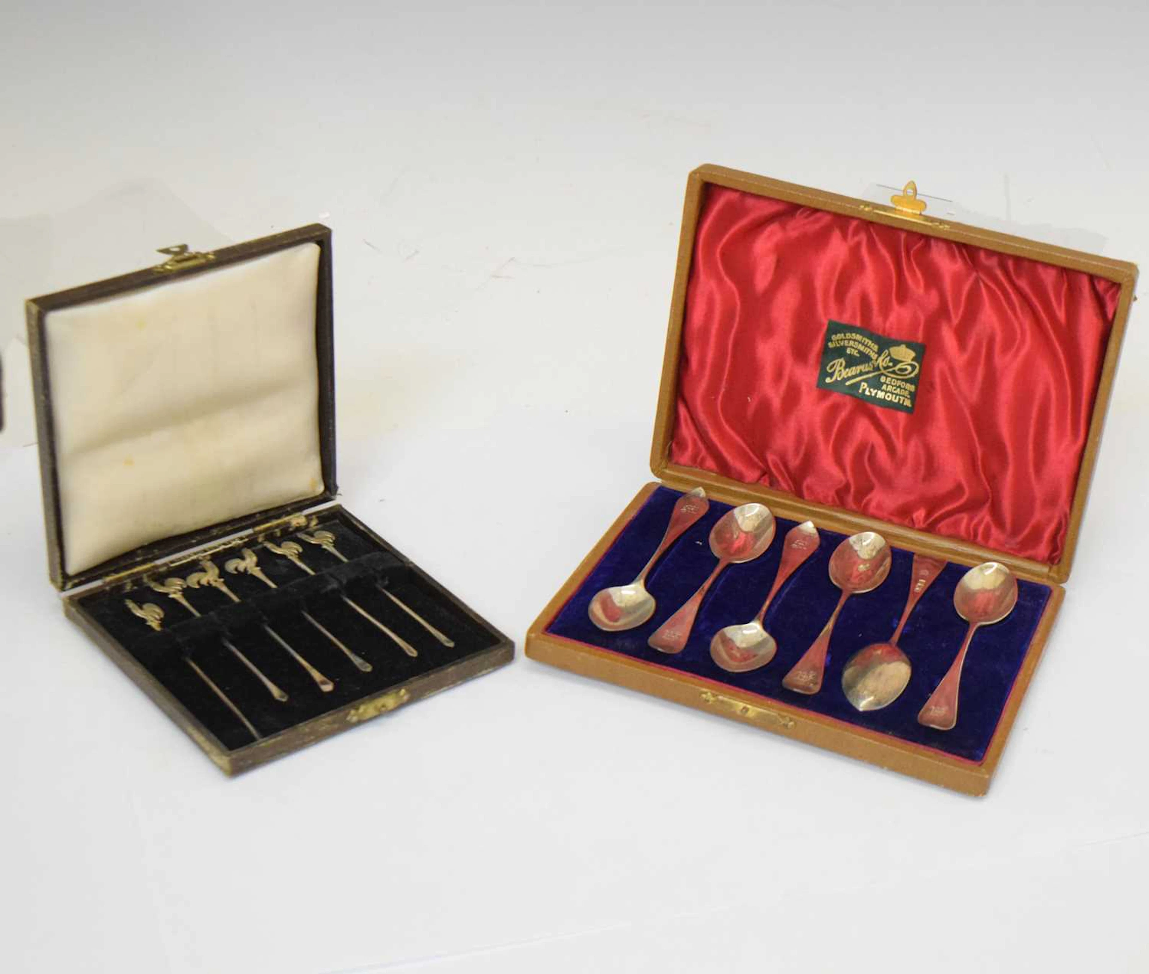 Set of six silver teaspoons together with a set of six Elizabeth II