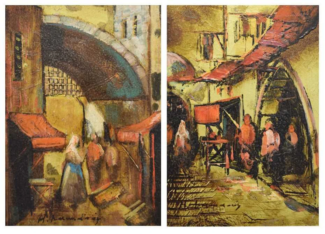 Haidar Hamaoui, (Lebanese, 1937-2013) - Pair of oils on canvas - Street scenes