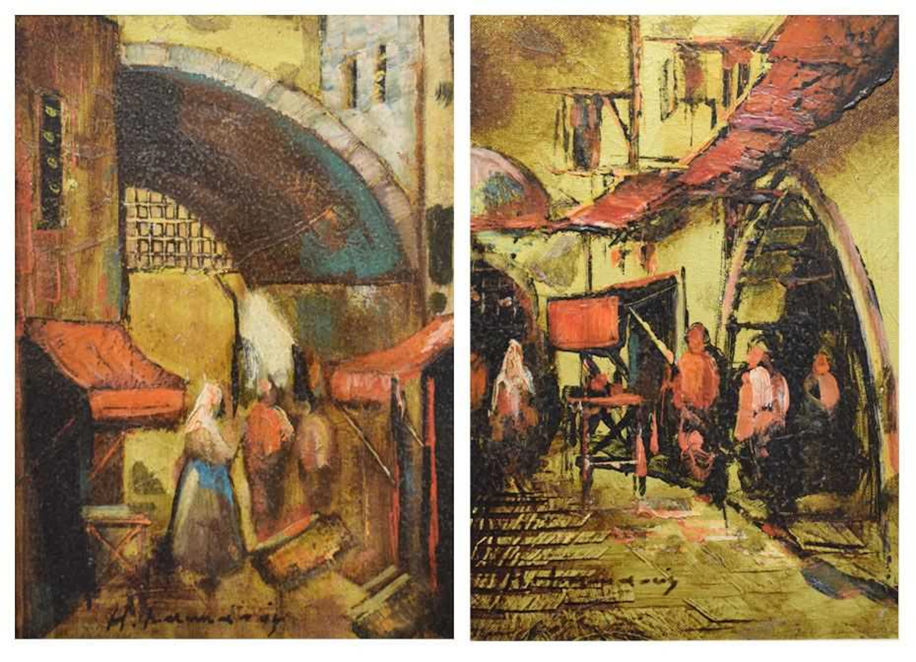 Haidar Hamaoui, (Lebanese, 1937-2013) - Pair of oils on canvas - Street scenes