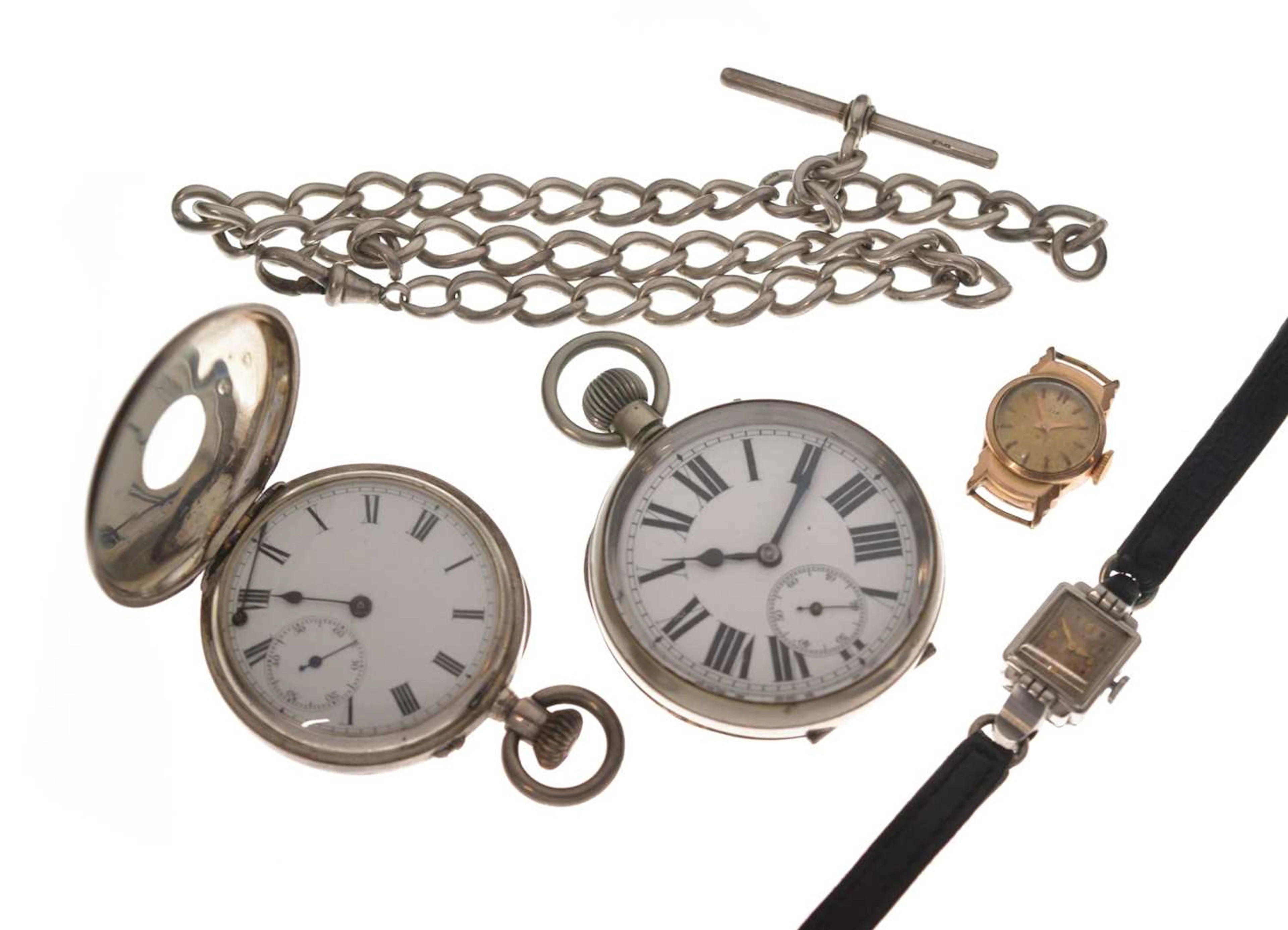Silver Albert, half hunter white metal pocket watch, railway interest