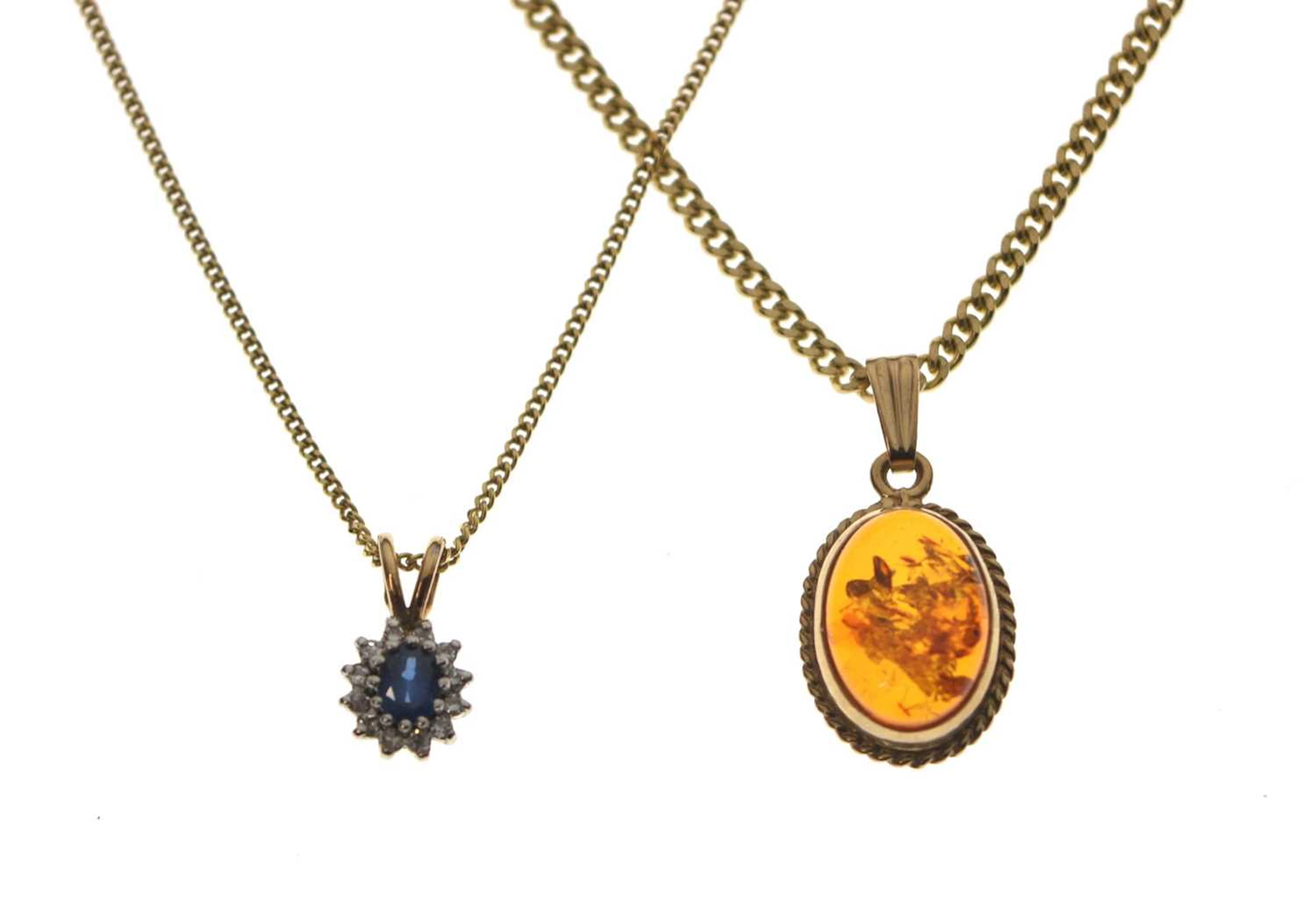 Two gem-set 9ct gold pendant necklaces