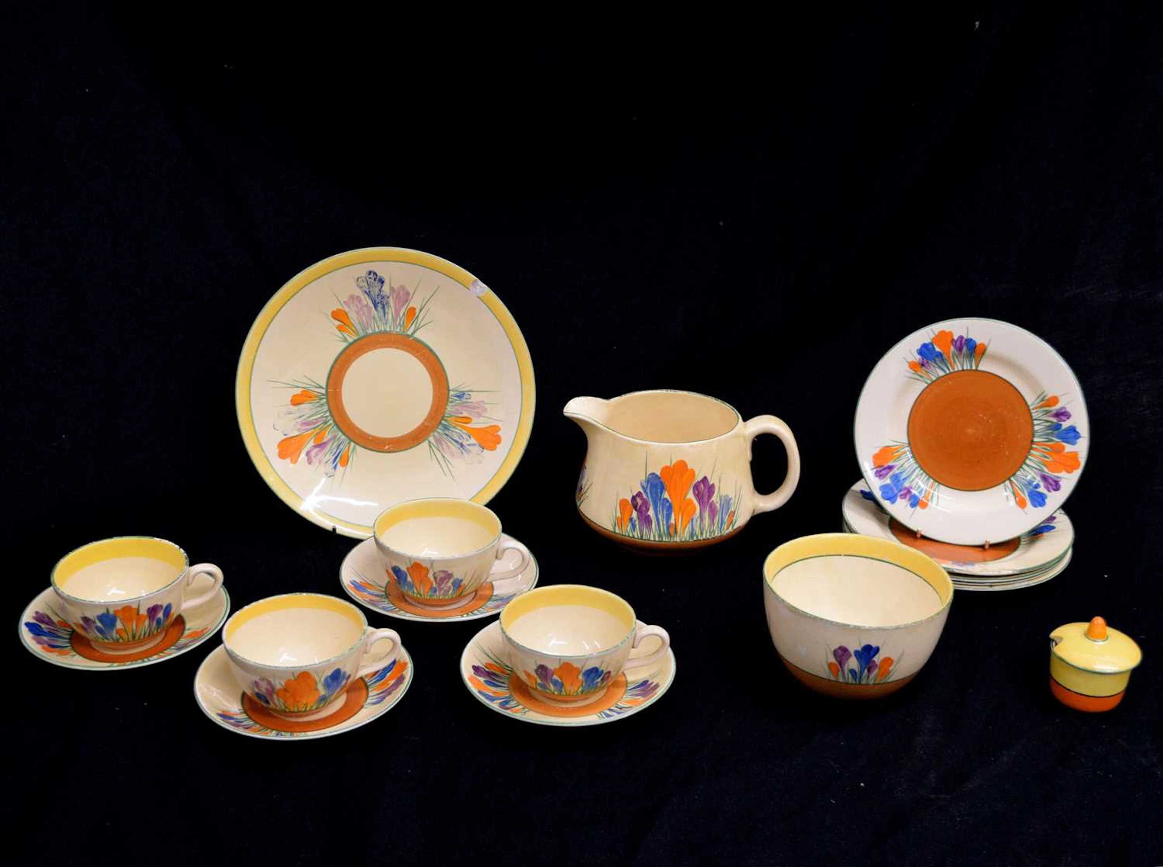 Clarice Cliff - Collection of 'Autumn Crocus' pattern teawares, etc