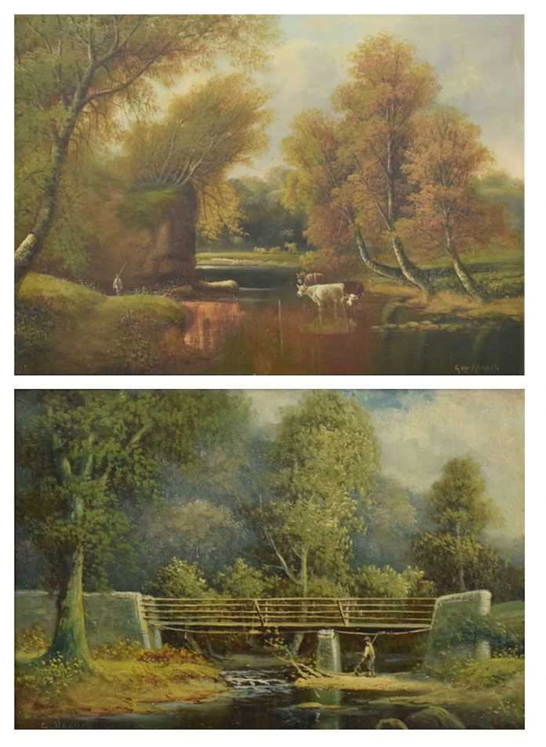 George Harris (British,1855-1936) - Two Oil on boards - Snuff Mills, Bristol