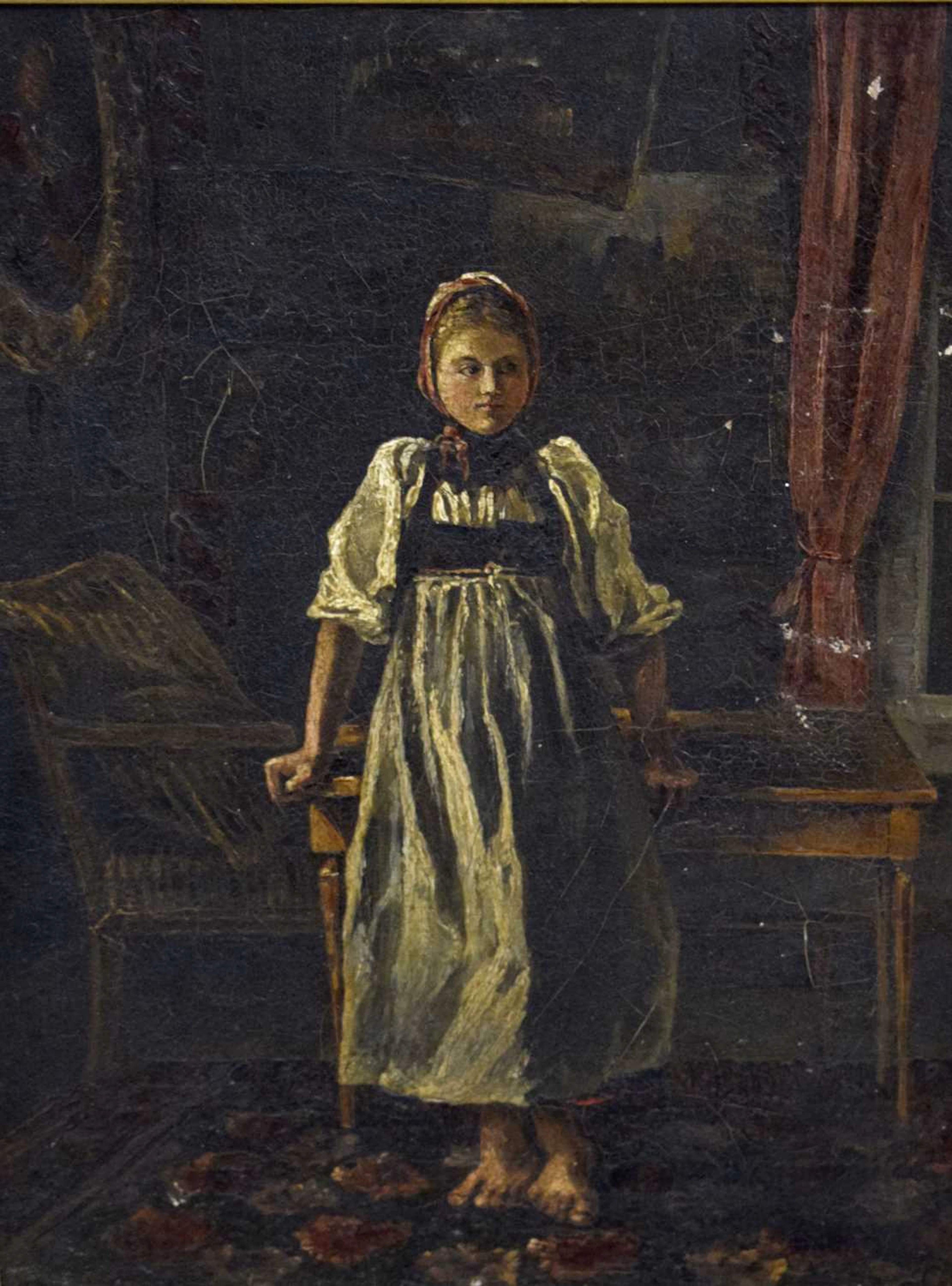 English School - Oil on canvas, circa 1900 - Portrait of a young girl