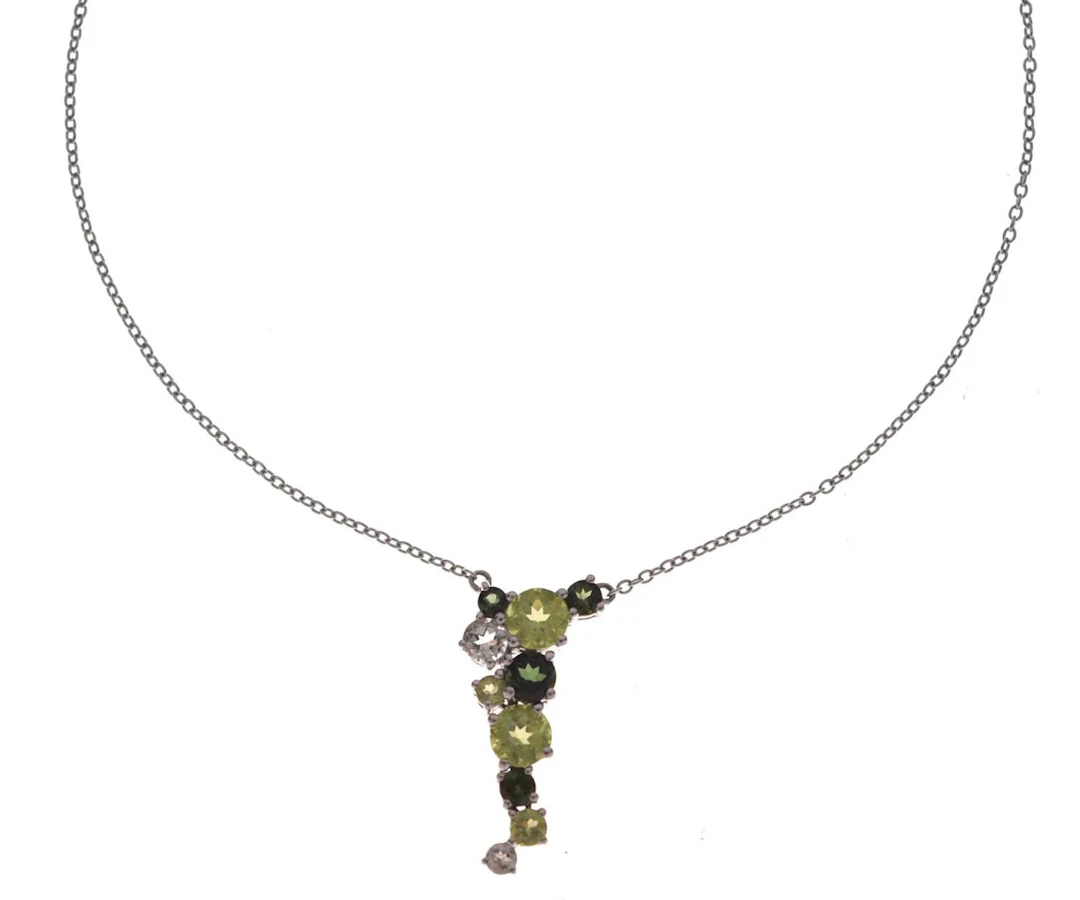 Multi stone abstract 9ct white gold pendant