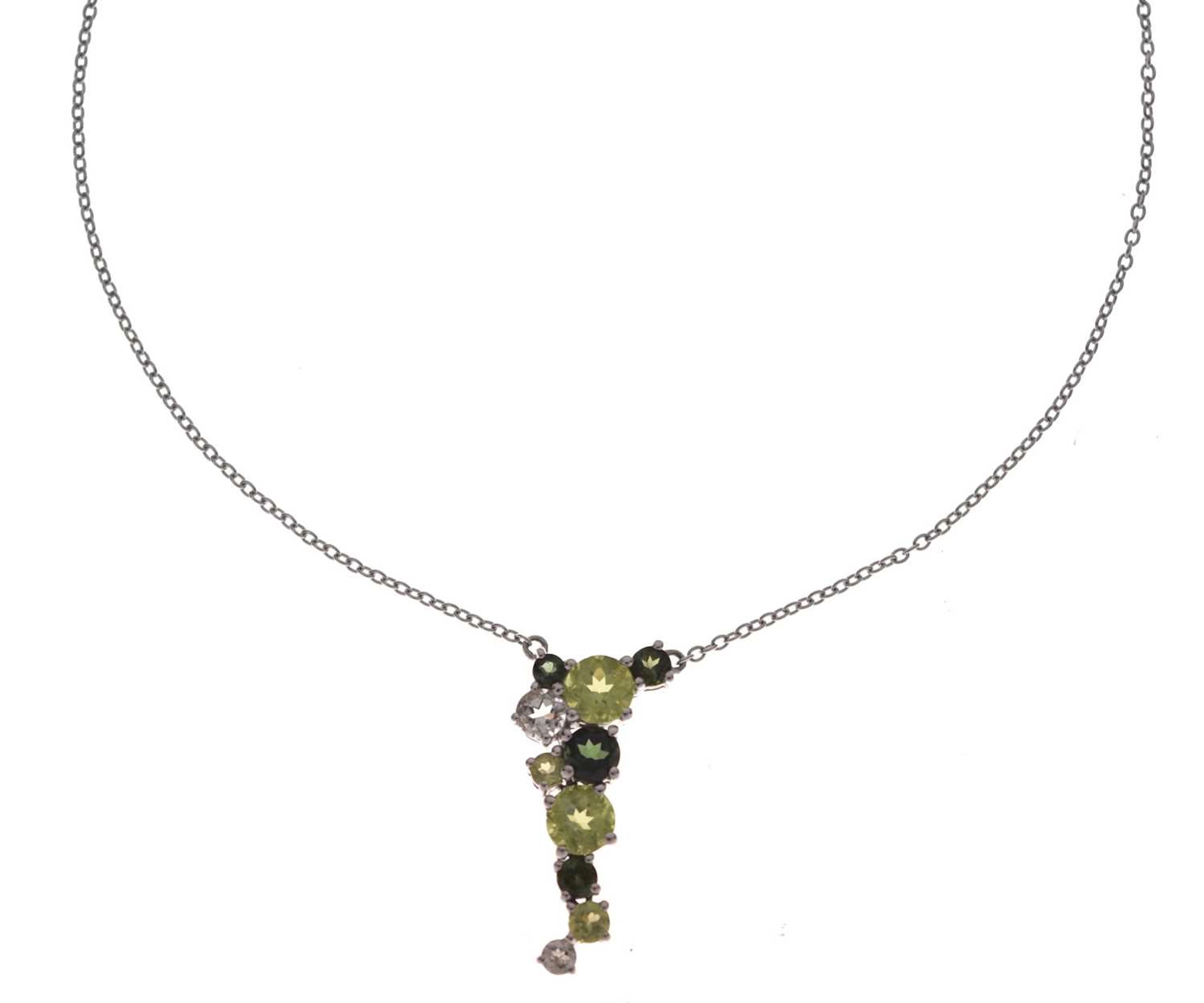 Multi stone abstract 9ct white gold pendant