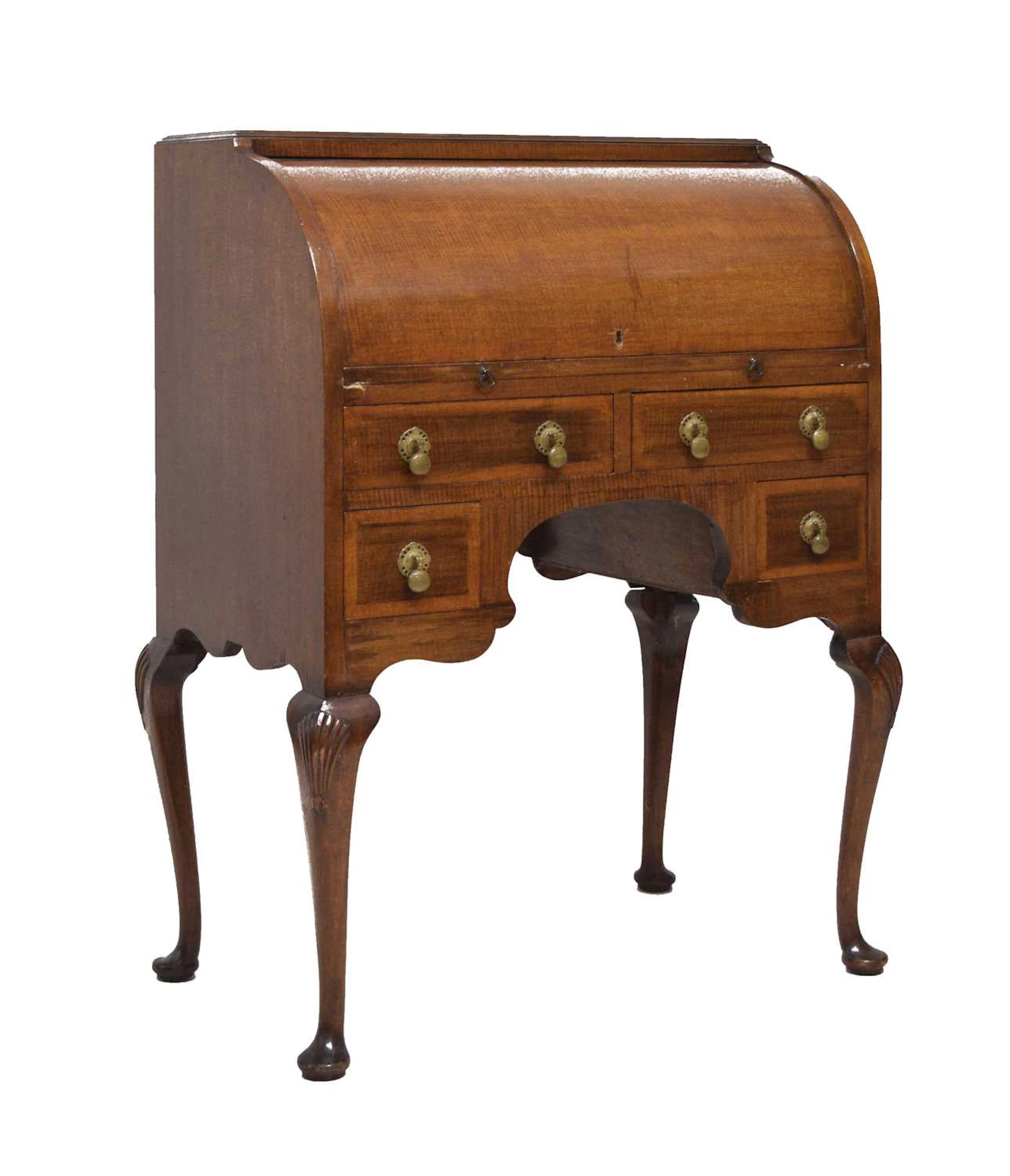 Early 20th century mahogany cylinder bureau in George II taste