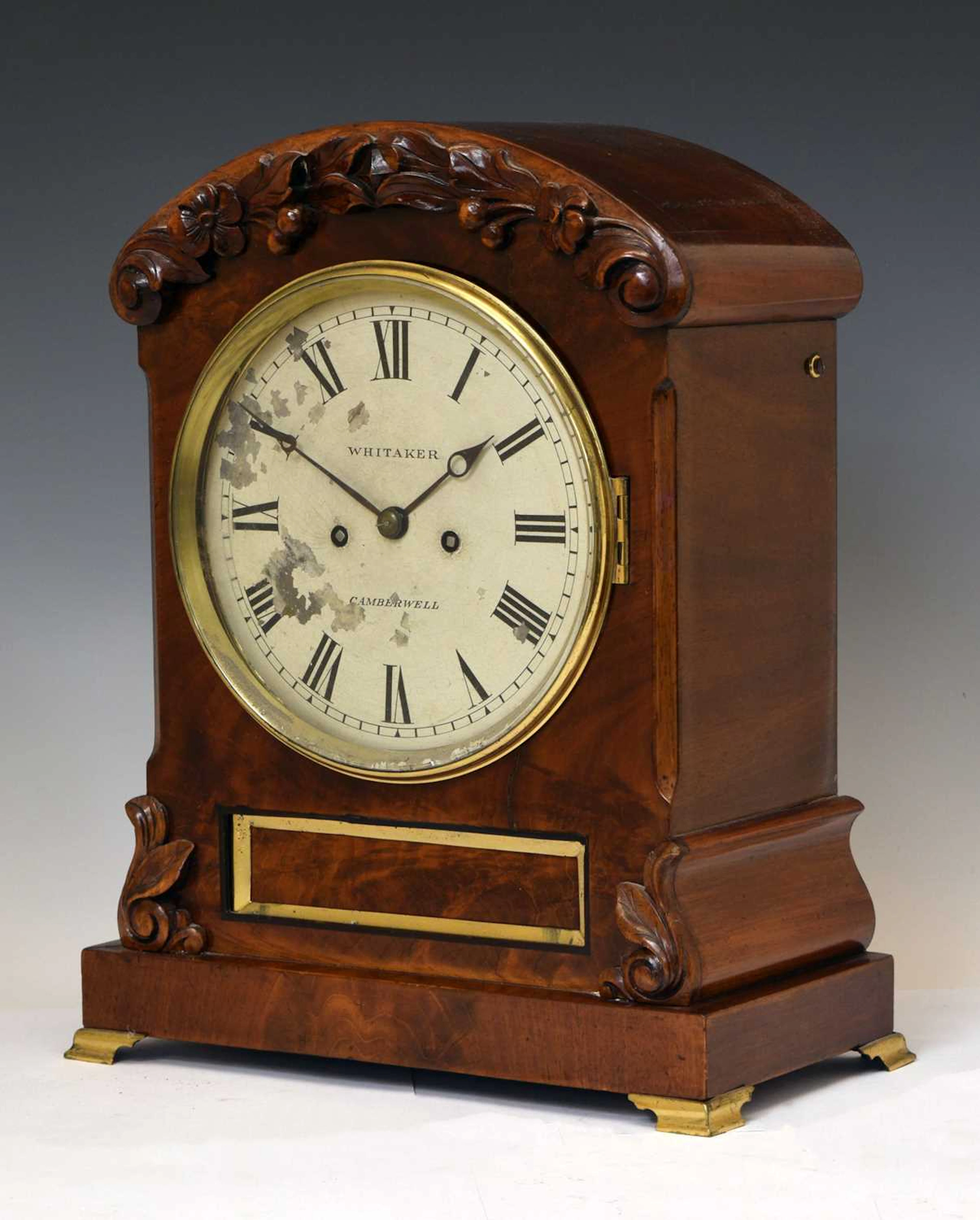 Early Victorian mahogany twin fusee mantel clock, Whitaker of Camberwell