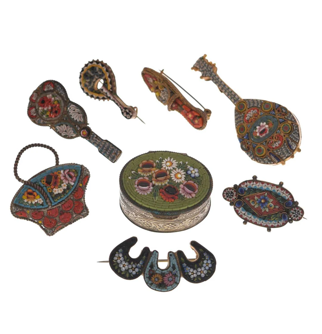 Collection of Italian micro mosaic including an oval pill box, etc