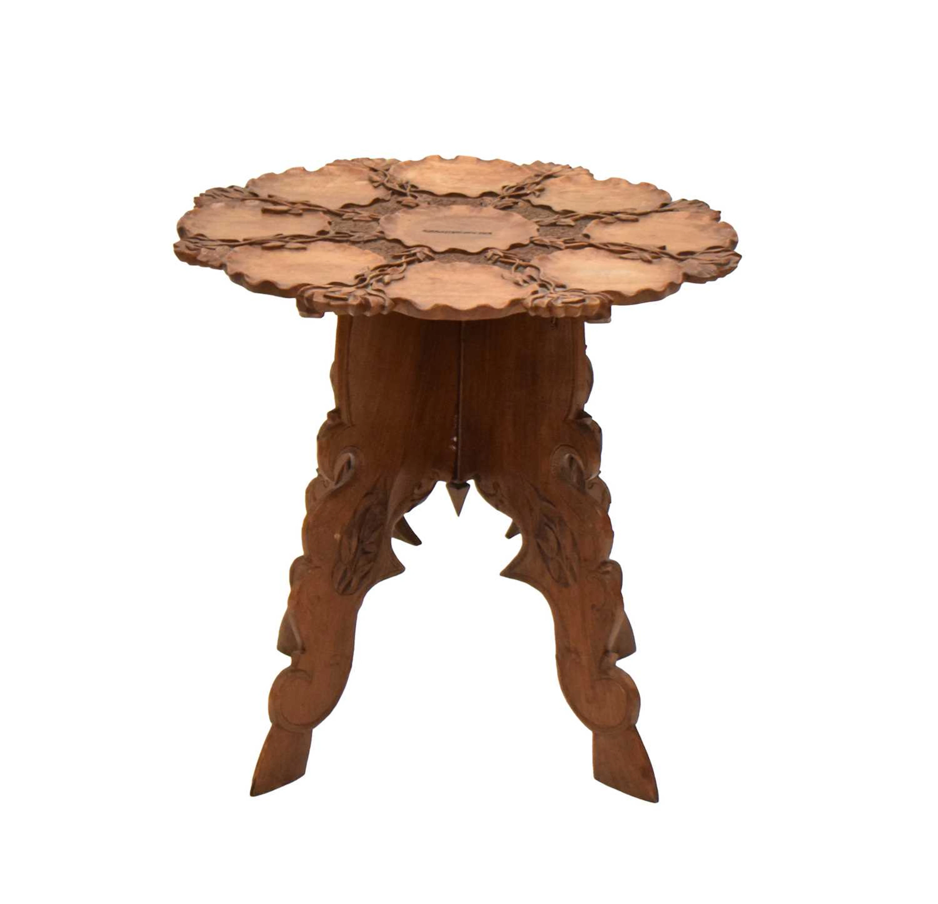 Dated 1940s Indian Kashmiri carved hardwood occasional table