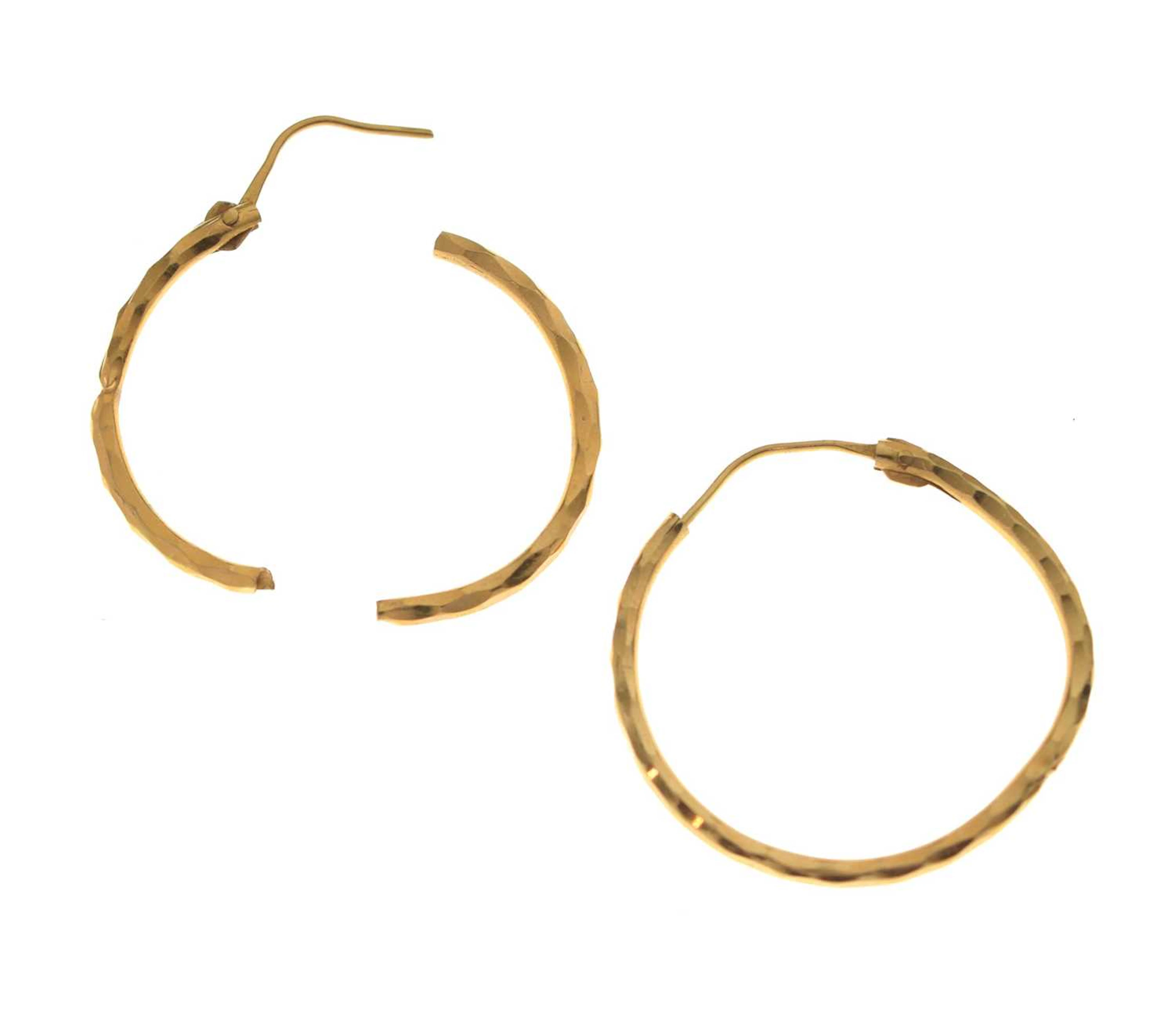 Pair of yellow metal hoop earrings (a/f)