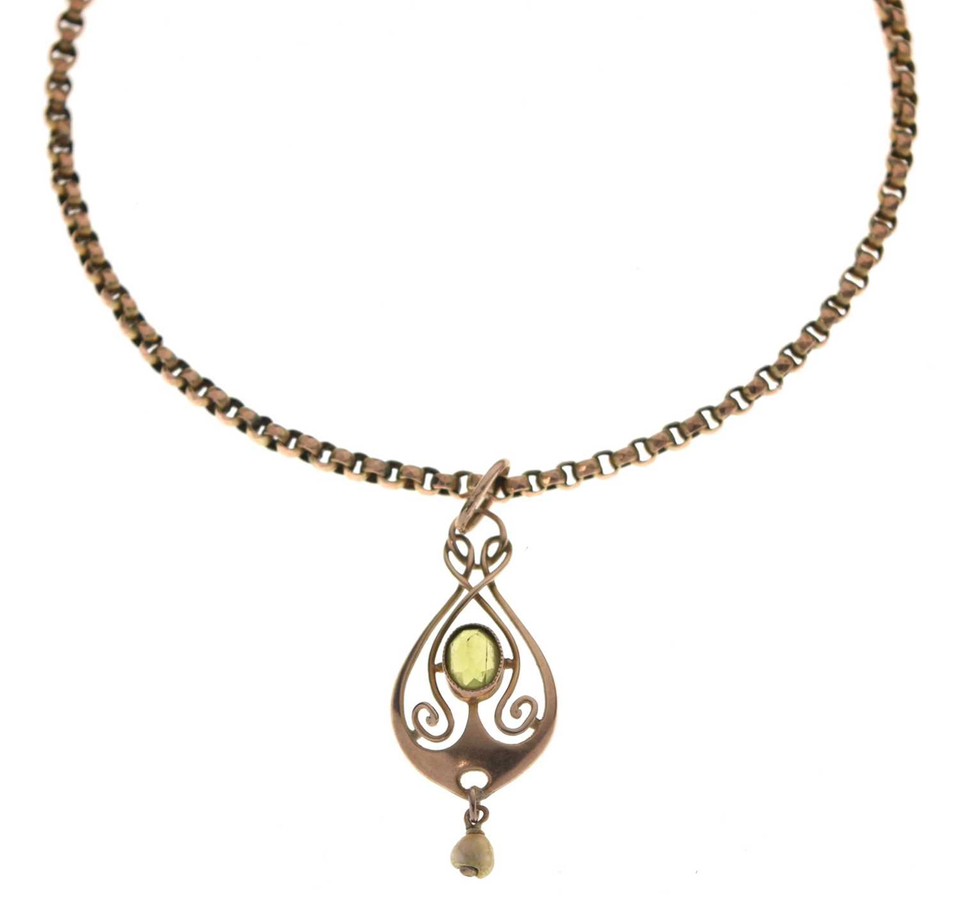Murrle Bennett & Co - Art Nouveau peridot and pearl pendant necklace