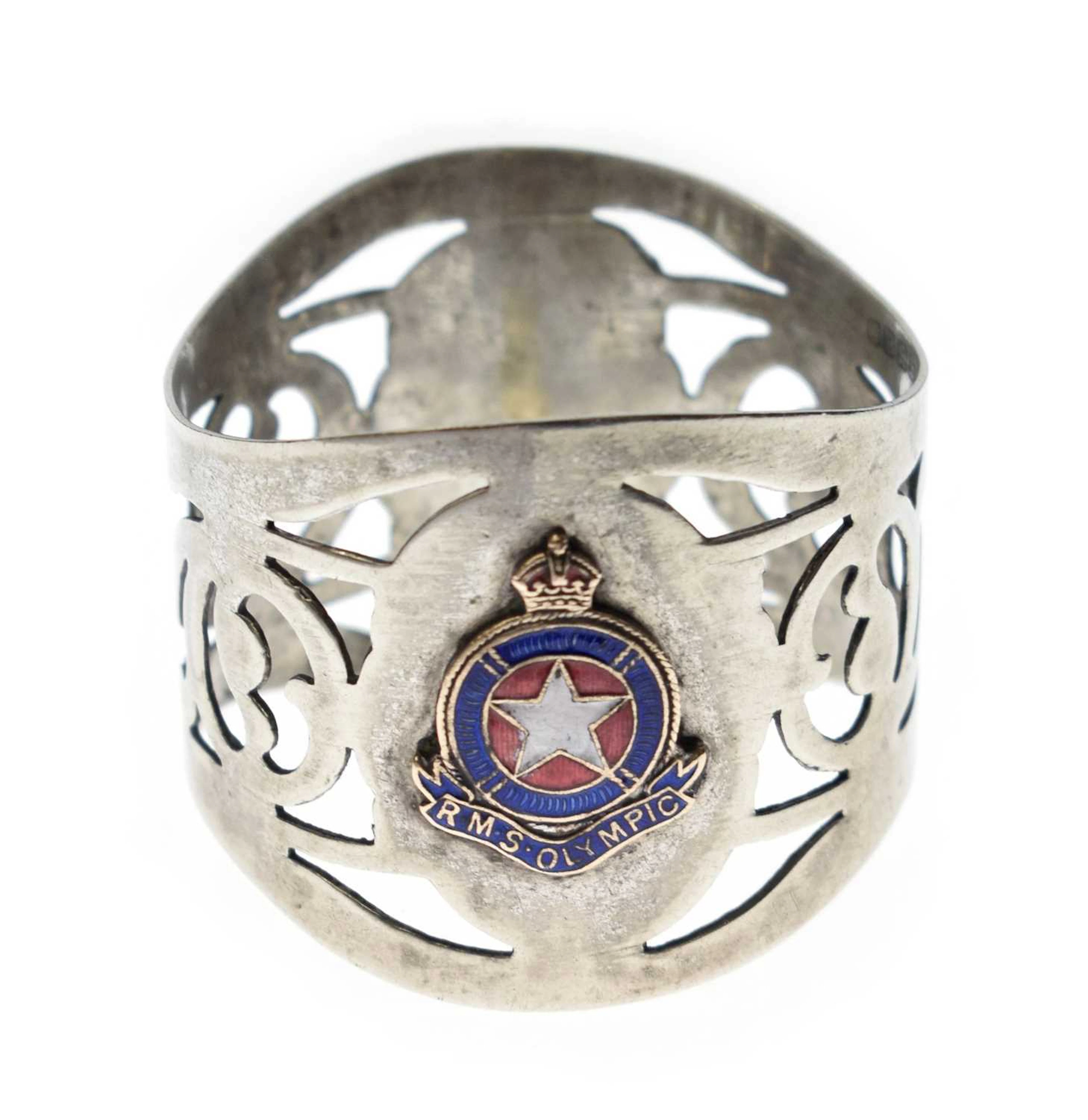 White Star Line silver plated napkin ring with enamel decoration for