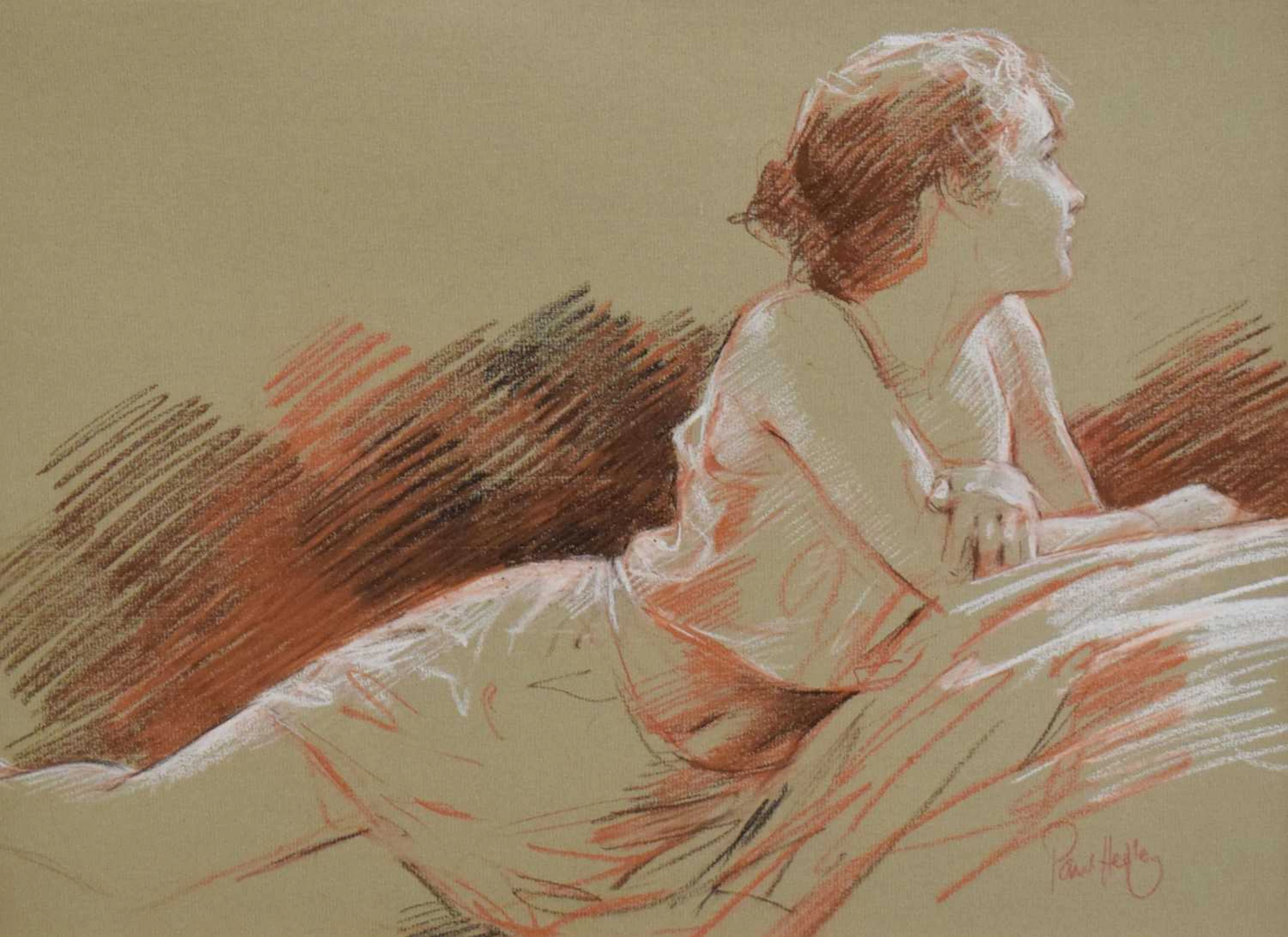 ARR Paul Hedley (British, b.1947) - Watercolour with chalk - Reclining lady