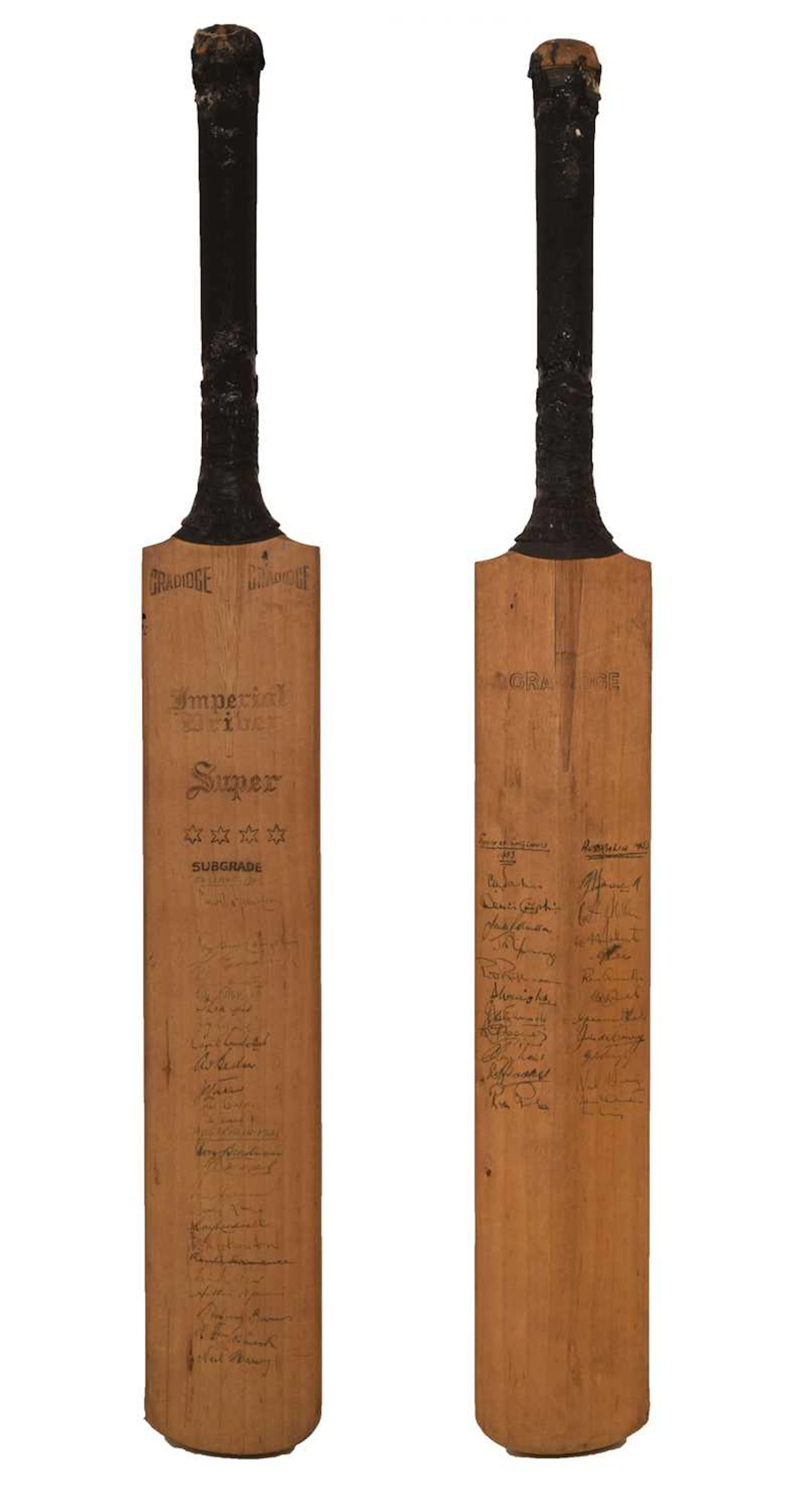 Cricket bat with autographs of the England & Australia 1948, and the
