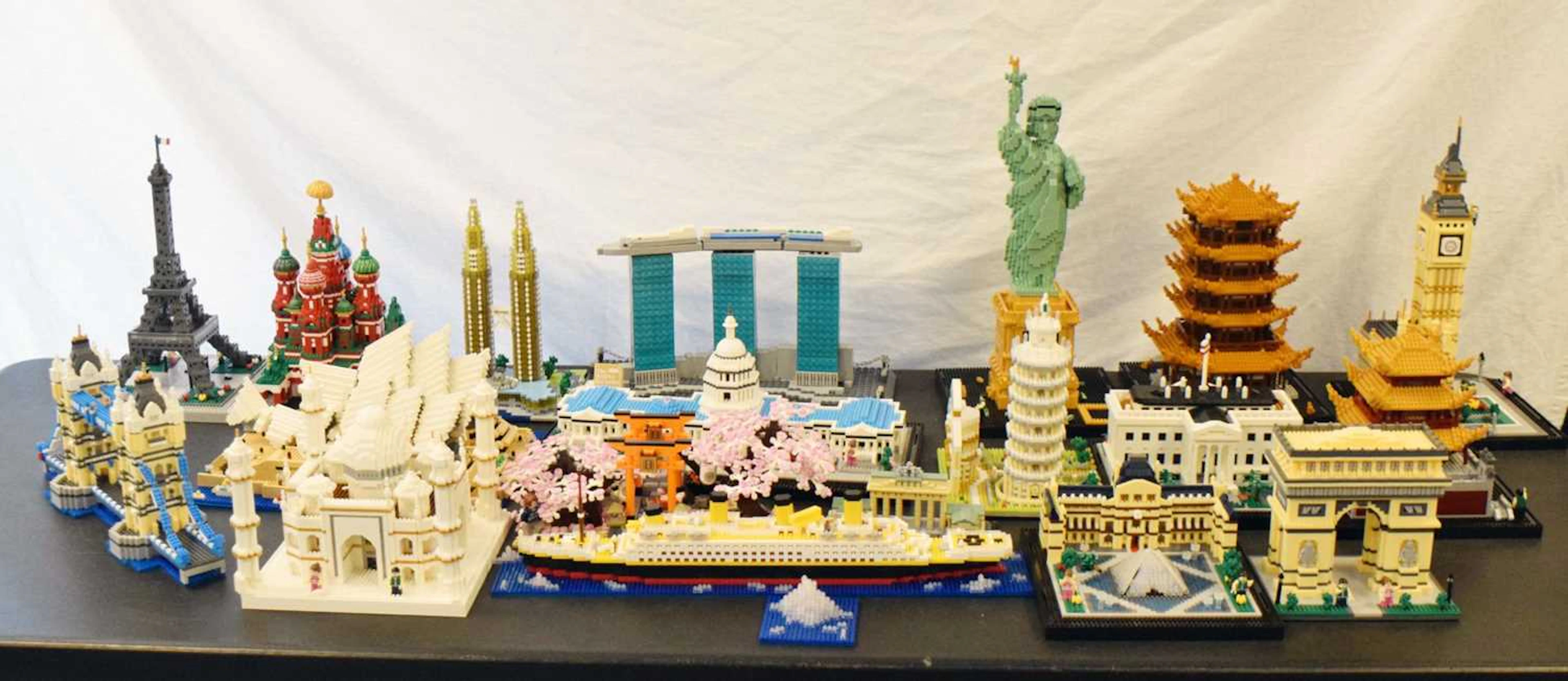 Mixed collection of constructed brick sets