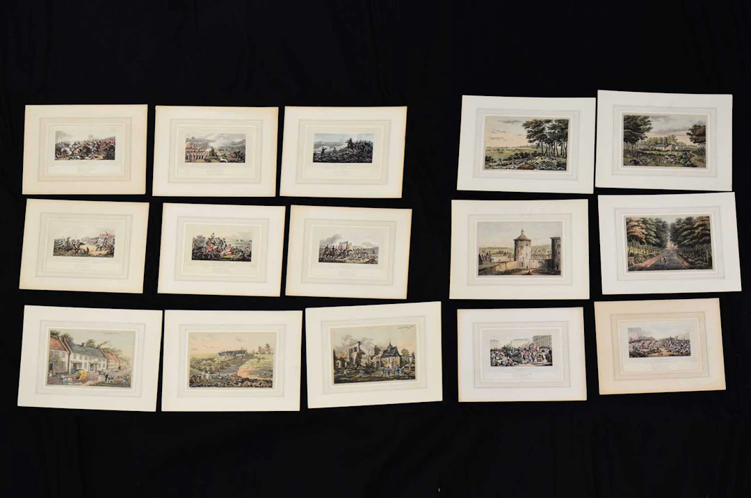 Two groups of unframed Napoleonic era aquatints