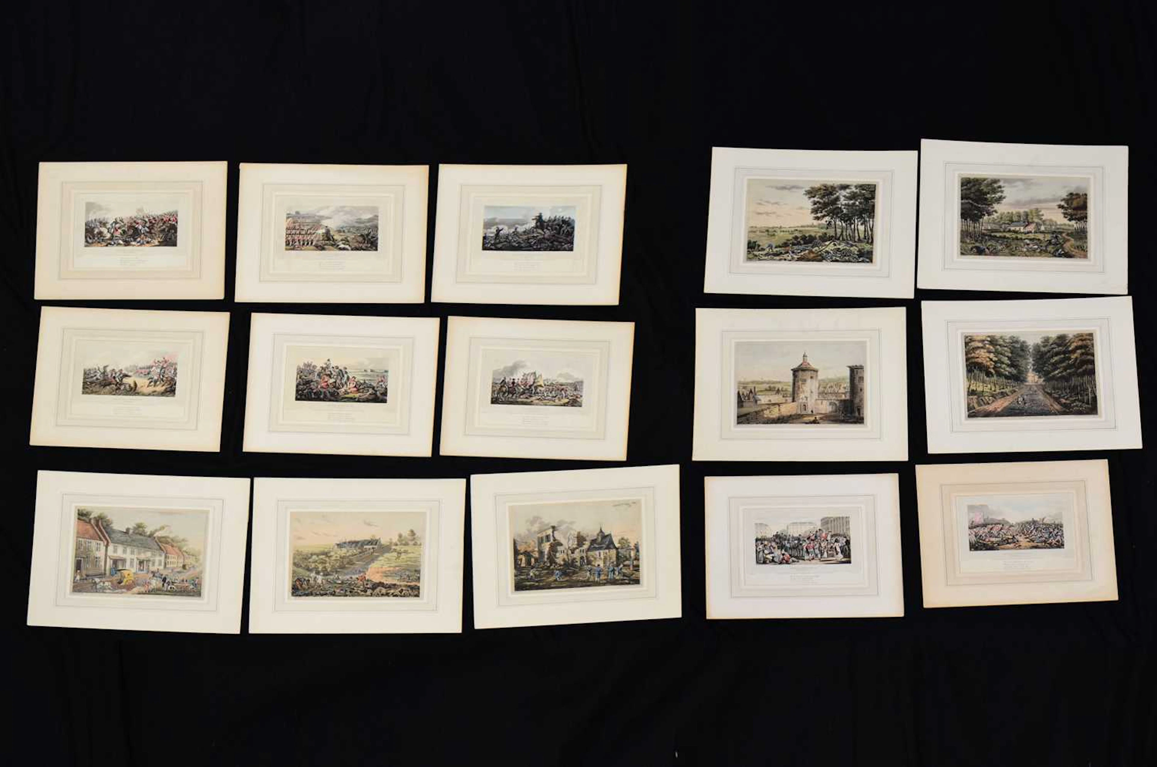 Two groups of unframed Napoleonic era aquatints